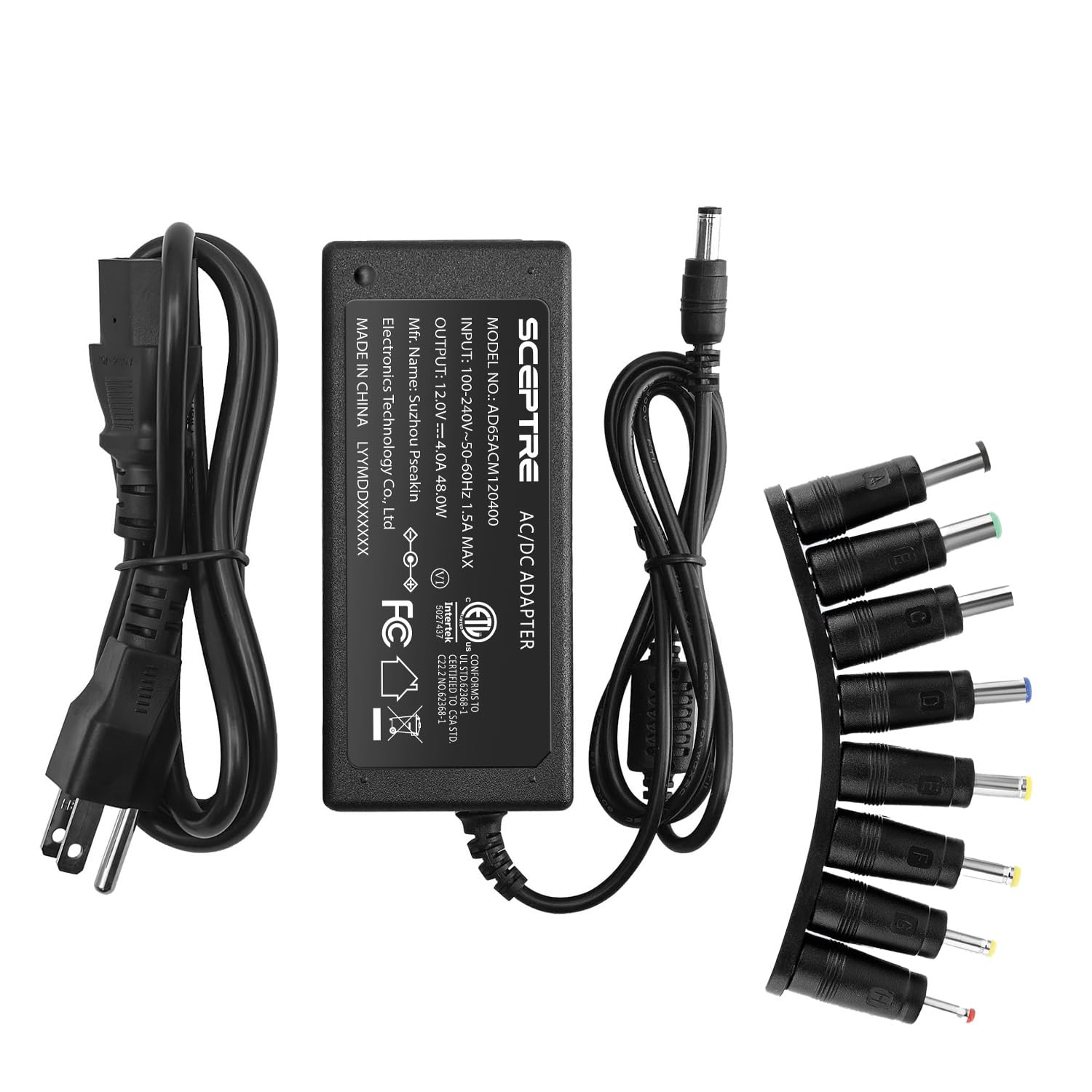 Kado 12V 4A AC/DC Power Adapter with 8 Tips (5.5x2.1mm) - Universal Power Supply for Sceptre Monitor, Echo Smart Speaker, Webcam, Router, Mini PC, Projector, CCTV & Bluetooth Speaker - Perfect for Home Office, Gaming Setup & Security Systems