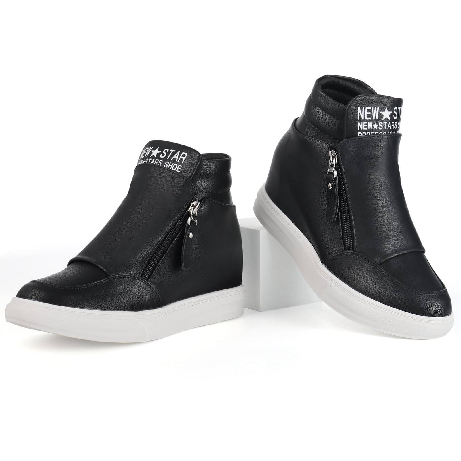 CKROLA Women's Fashion Platform Sneakers - Hidden Wedge Heel High Top Shoes for Women, Comfortable Work Boots & Casual Wear (Ideal for Office, Walking & Daily Outfits)