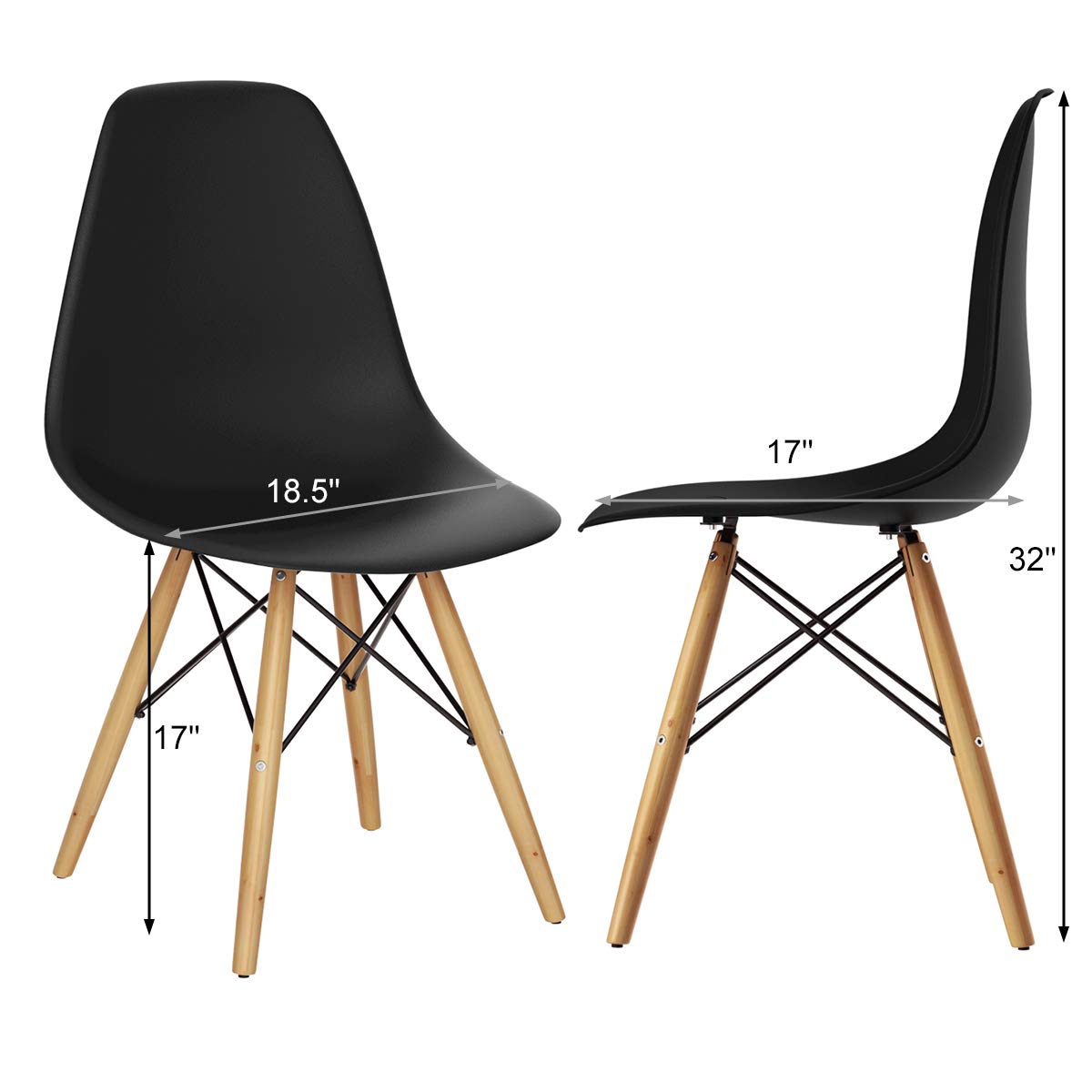 Giantex Dining Chairs Set of 4 - Black Pre-Assembled Mid Century Modern Kitchen Chairs with Sturdy Wood Legs, Armless Plastic Side Chairs for Dining Room, Kitchen & Living Room - Perfect for Family Gatherings, Dinner Parties & Home Decor