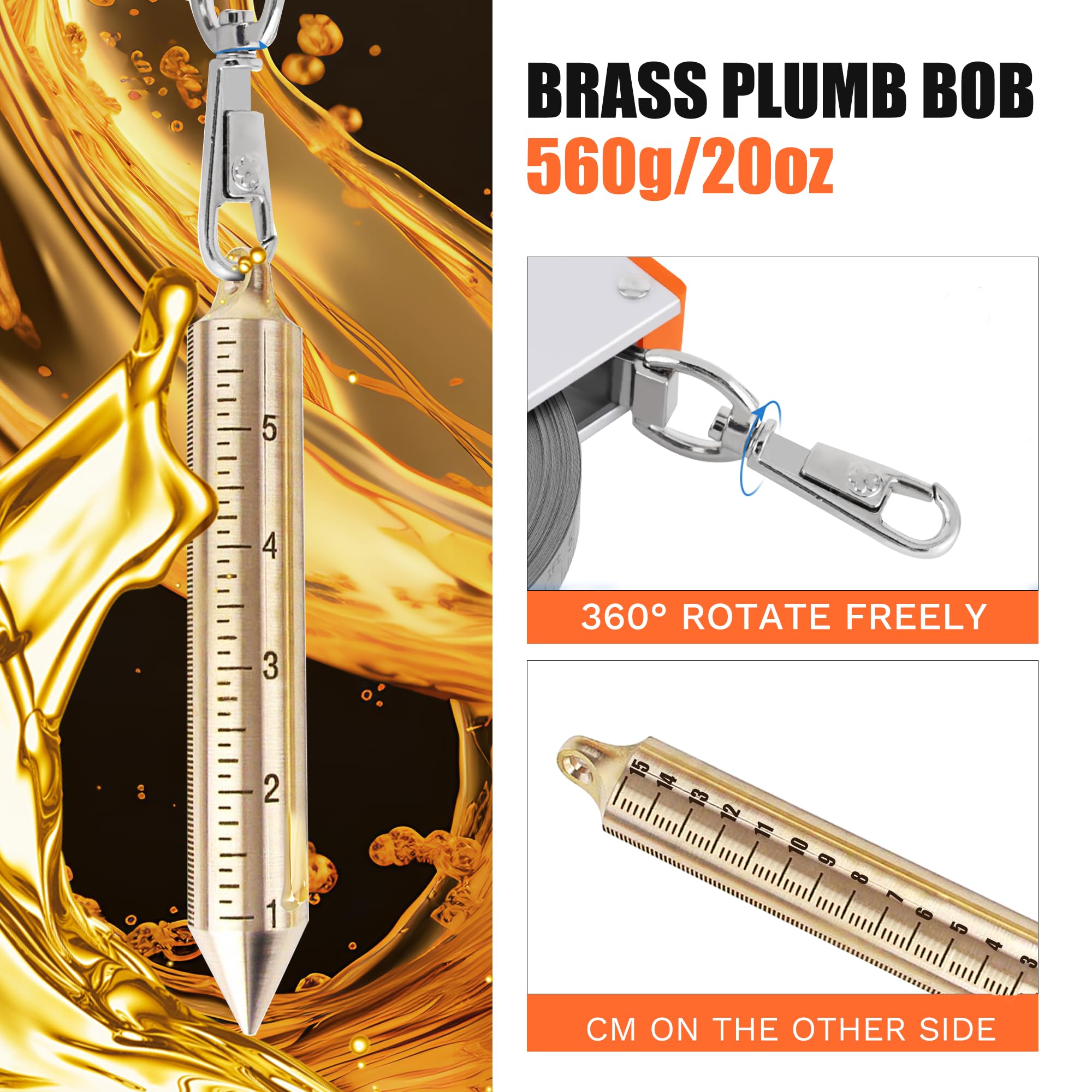Explosion-Proof Oil Tank Gauging Tape with 560g Brass Plumb Bob & Ground Strap - 20M Stainless Steel Sounding Tape for Fuel Level Measurement | Perfect for Gas Stations, Oil Tanks & Industrial Storage Facilities