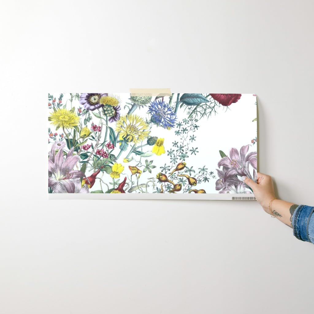 Floral Victorian Flowers Botanical Vines Wallpaper - Commercial Grade Peel & Stick Wallpaper Swatch for Living Room, Bedroom, Nursery | Romantic Summer Modern Traditional Home Decor