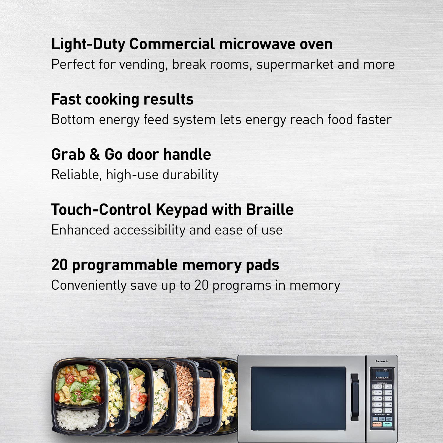 Panasonic NE1054F 1000W Commercial Microwave Oven - 10 Programmable Memory, Stainless Steel - Perfect for Restaurants, Cafes & Commercial Kitchens