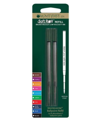 Monteverde Soft Roll Ballpoint Refill for Montblanc Pens - Blue Ink (M142Bu) - 9-Pack - Smooth Writing for Business, Signatures & Everyday Use