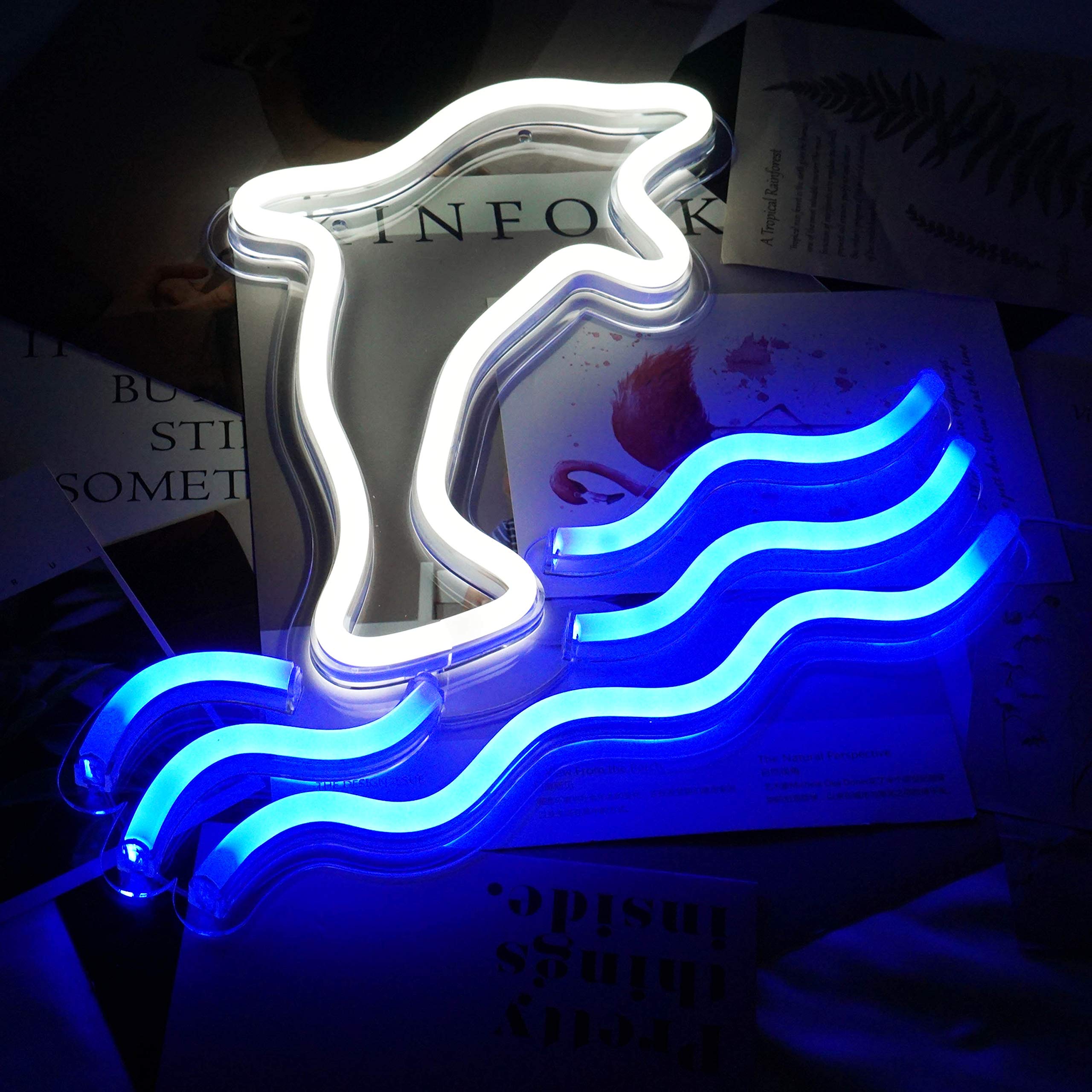 Dolphin Neon Sign - Large LED Dolphin Night Light with USB Power for Wall Decor | Perfect for Kids Room, Living Room, Office, Bar, Restaurant & Party Decorations | Christmas & Festival Lighting Gift Idea