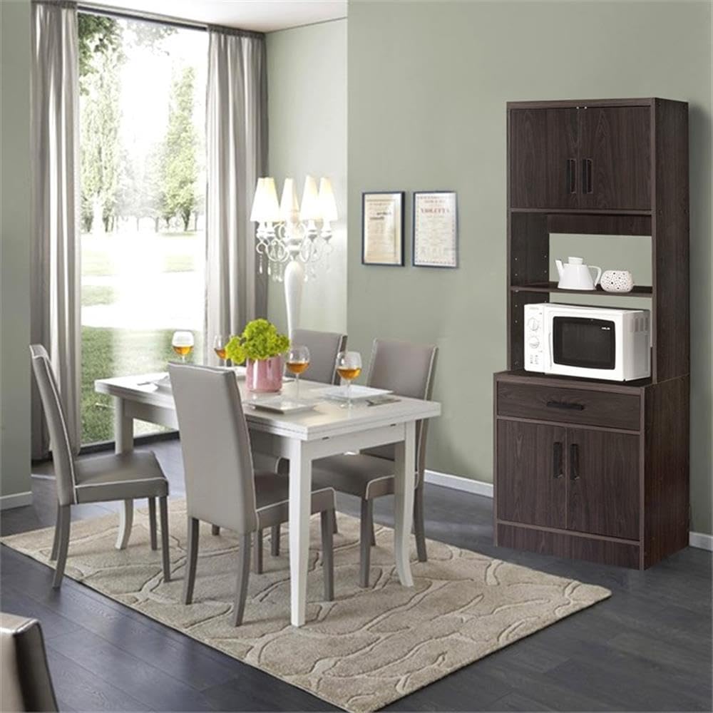 Pemberly Row Modern Tall Wooden Kitchen Pantry Cabinet in Tobacco Finish - Perfect for Farmhouse, Rustic & Contemporary Kitchen Storage Organization