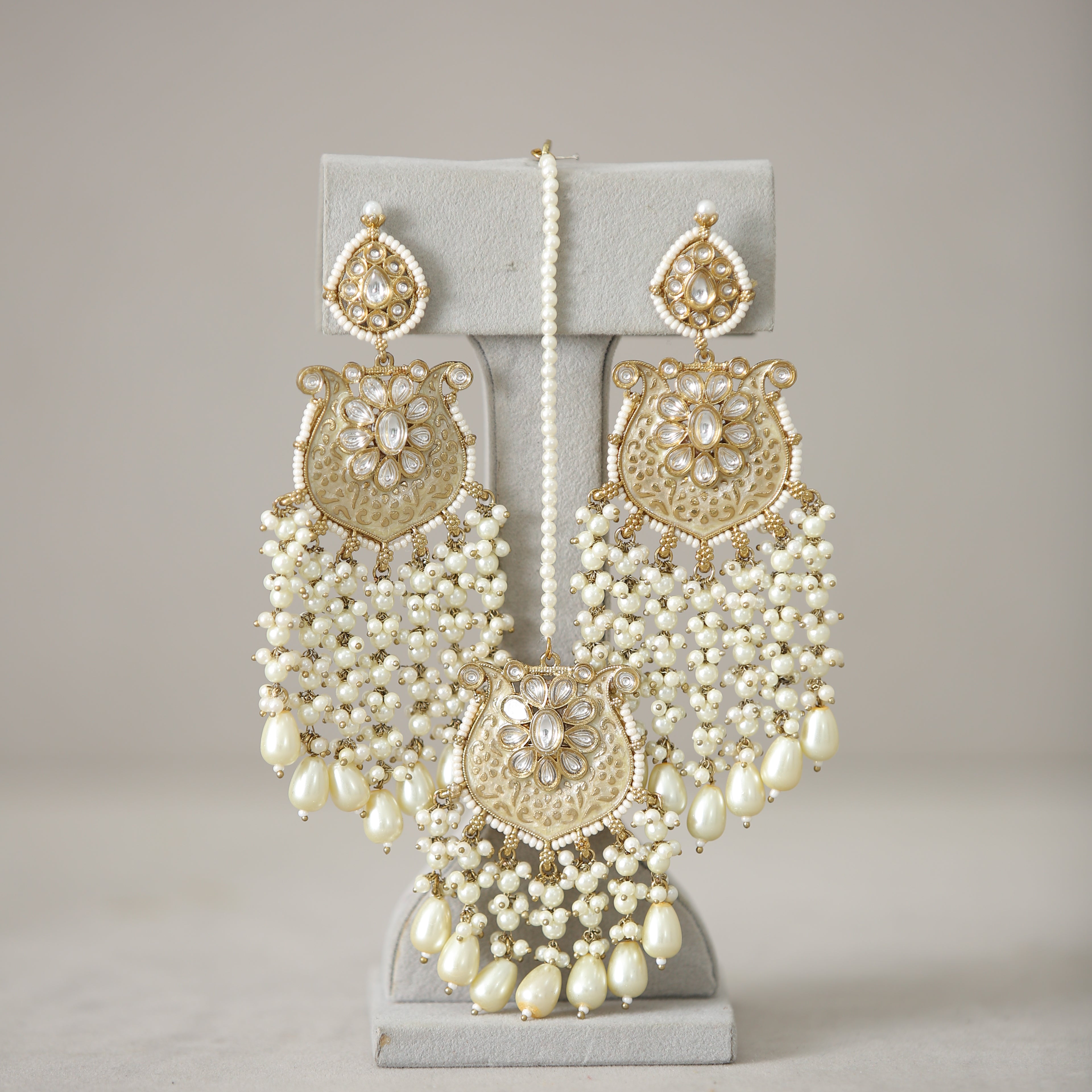 Anaisha Kundan Earrings with Tikka - Traditional Indian Jewelry for Weddings & Festivals | Handmade Bridal Accessories for Women | Perfect for Diwali, Karva Chauth & Special Occasions