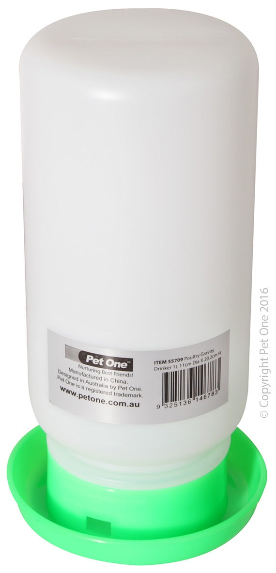 Avi One Poultry Gravity Drinker 1L - Automatic Chicken Waterer for Coops, Durable Plastic Poultry Feeder for Hens, Ducks & Birds - Perfect for Backyard Farms & Homesteading