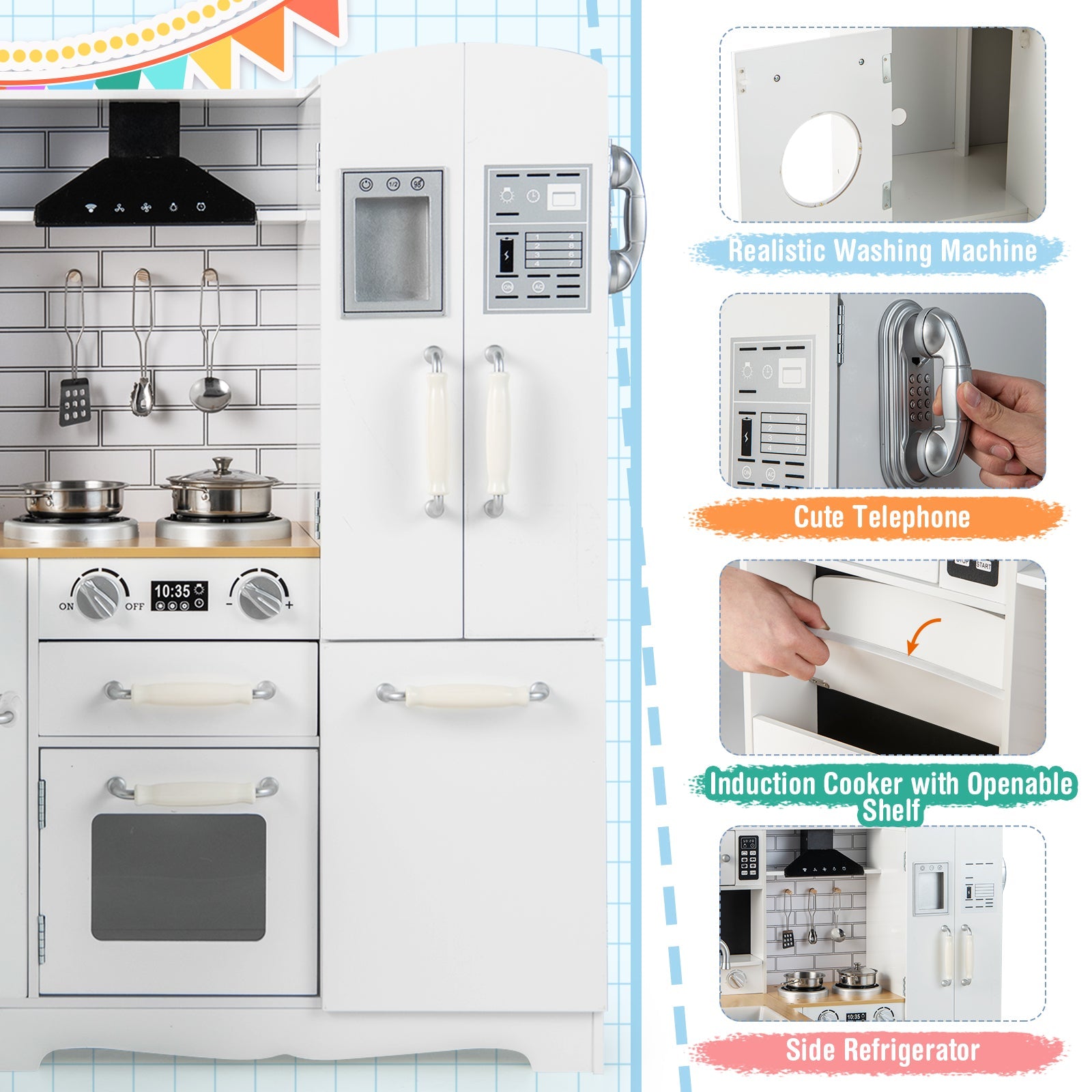 Natural Wooden Kids Corner Kitchen Playset with Stove - Pretend Play Toy for Toddlers & Preschoolers - Perfect for Imaginative Play, Role-Playing & Early Learning Development