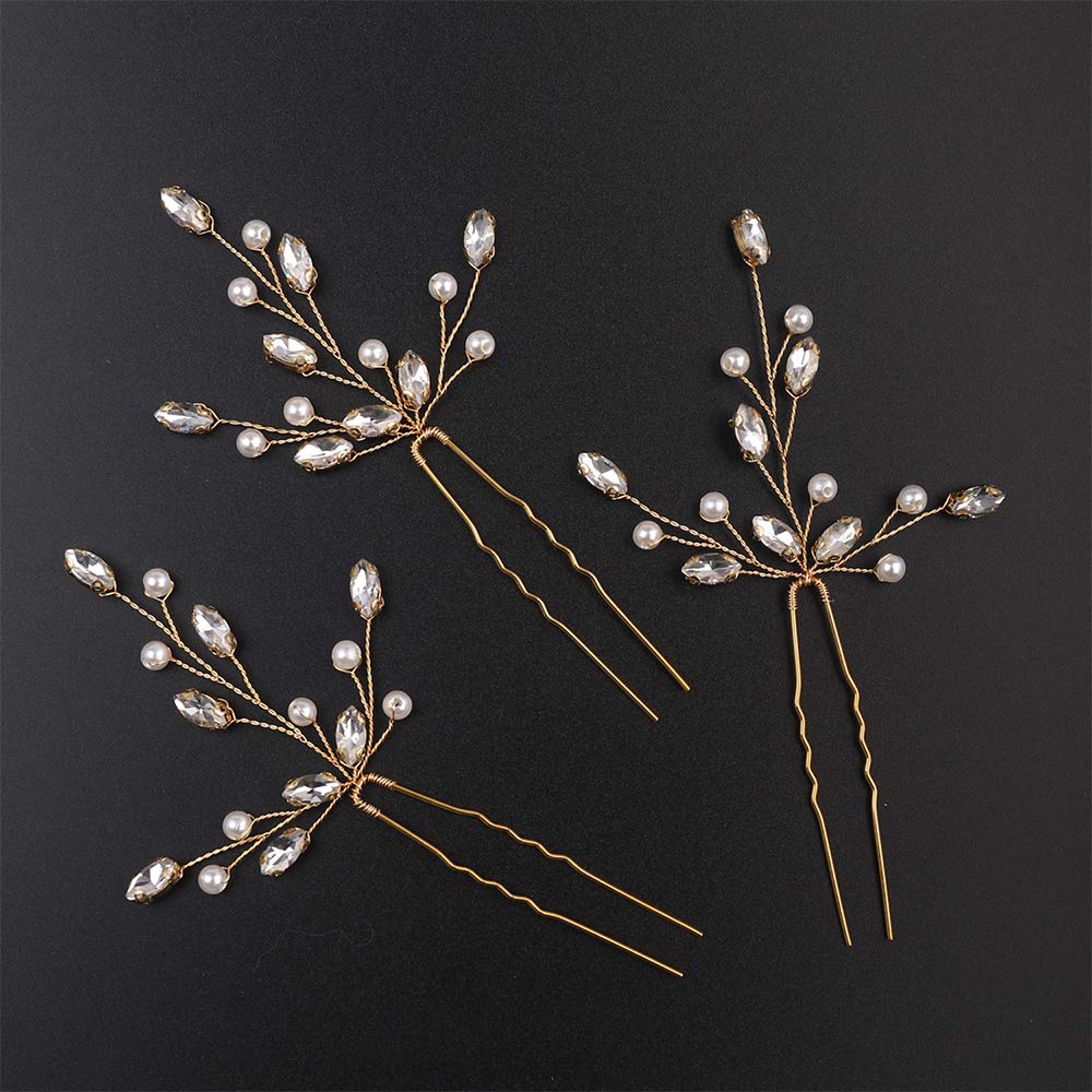 Elegant Gold Crystal Pearl Rhinestone Hair Pins for Brides & Bridesmaids – Wedding Hair Accessories for Women, Perfect for Bridal Shower, Bachelorette Party & Special Occasions