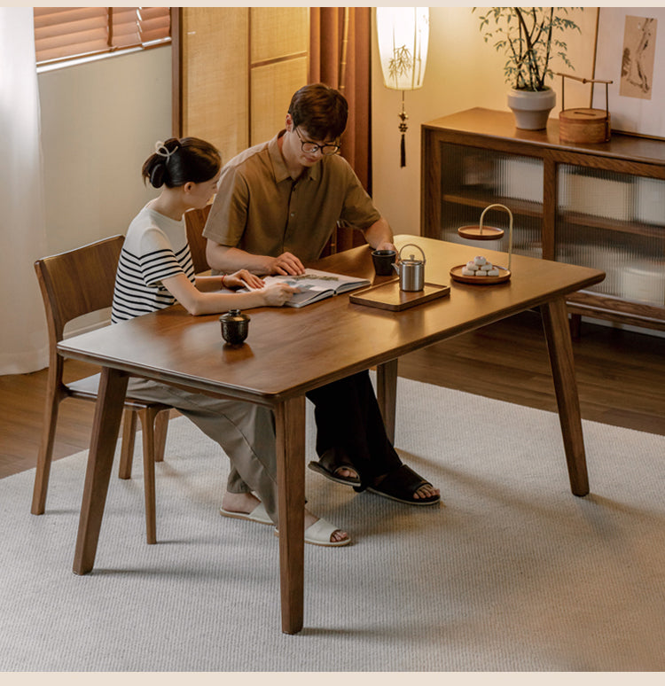 Premium Black Walnut and Ash Wood Large Dining Table - 8 Seater Long Farmhouse Table for Dining Room, Kitchen, and Entertaining