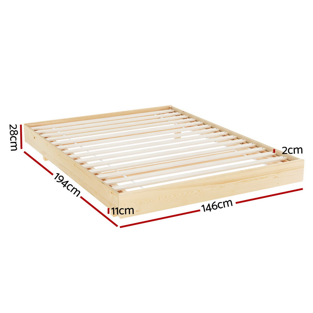 Odin Floating Style LED Pinewood Bed Frame & Bonita Pillow Top Medium Firm Mattress Set - Double Package | Modern Bedroom Furniture for Luxurious Sleep & Relaxation