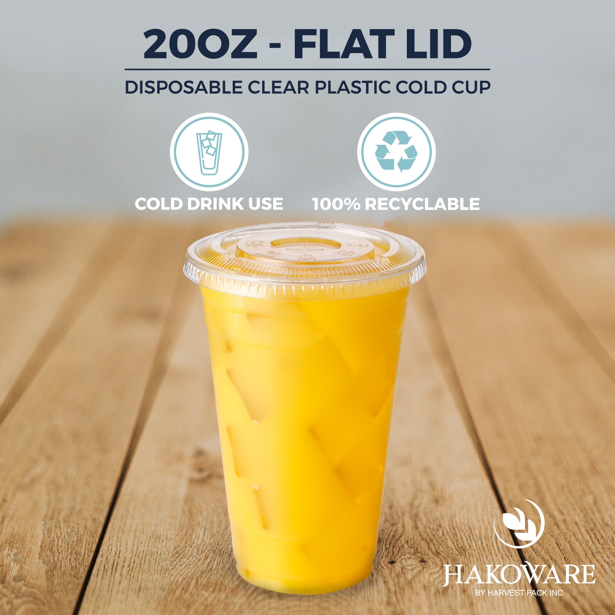 [1000 SET] HAKOWARE 20 oz Ultra Clear Disposable Plastic Cups with Flat Lids - Bulk Cold Drink Tumblers for Wedding, Party, Iced Coffee, Beer & Juice - Perfect for Catering, Events & Outdoor Gatherings