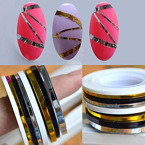 10 Rolls Black Glitter Nail Striping Tape - 3mm Self-Adhesive DIY Nail Art Strips with Dispenser for Professional Salon & Home Manicure - Perfect for French Tips, Geometric Designs & Holiday Nail Art