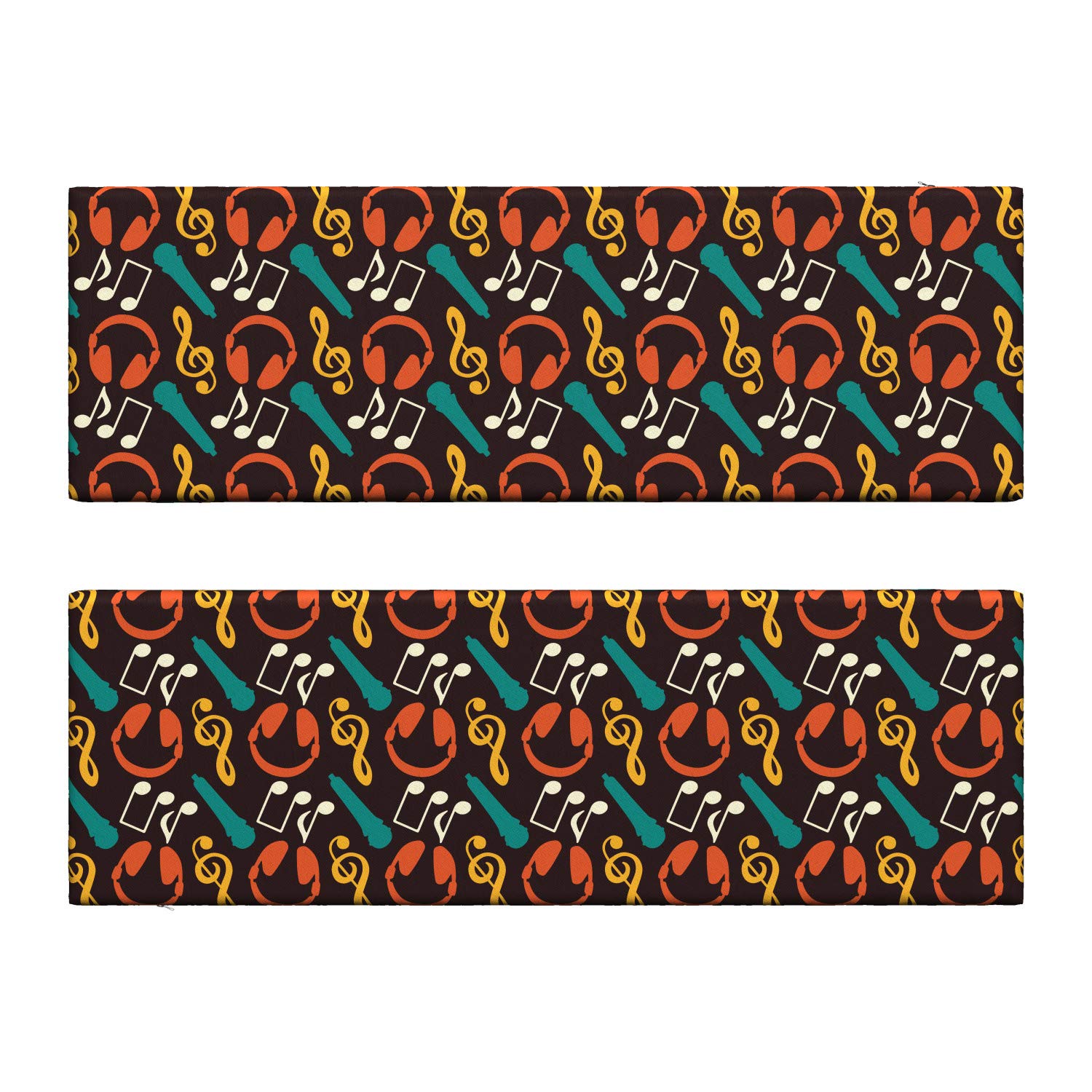 Ambesonne 2-Piece Music Bench Cushion Set - DJ Headphones & Notes Pop Art Design, Retro Sound Melody Rhythm Graphic, 45