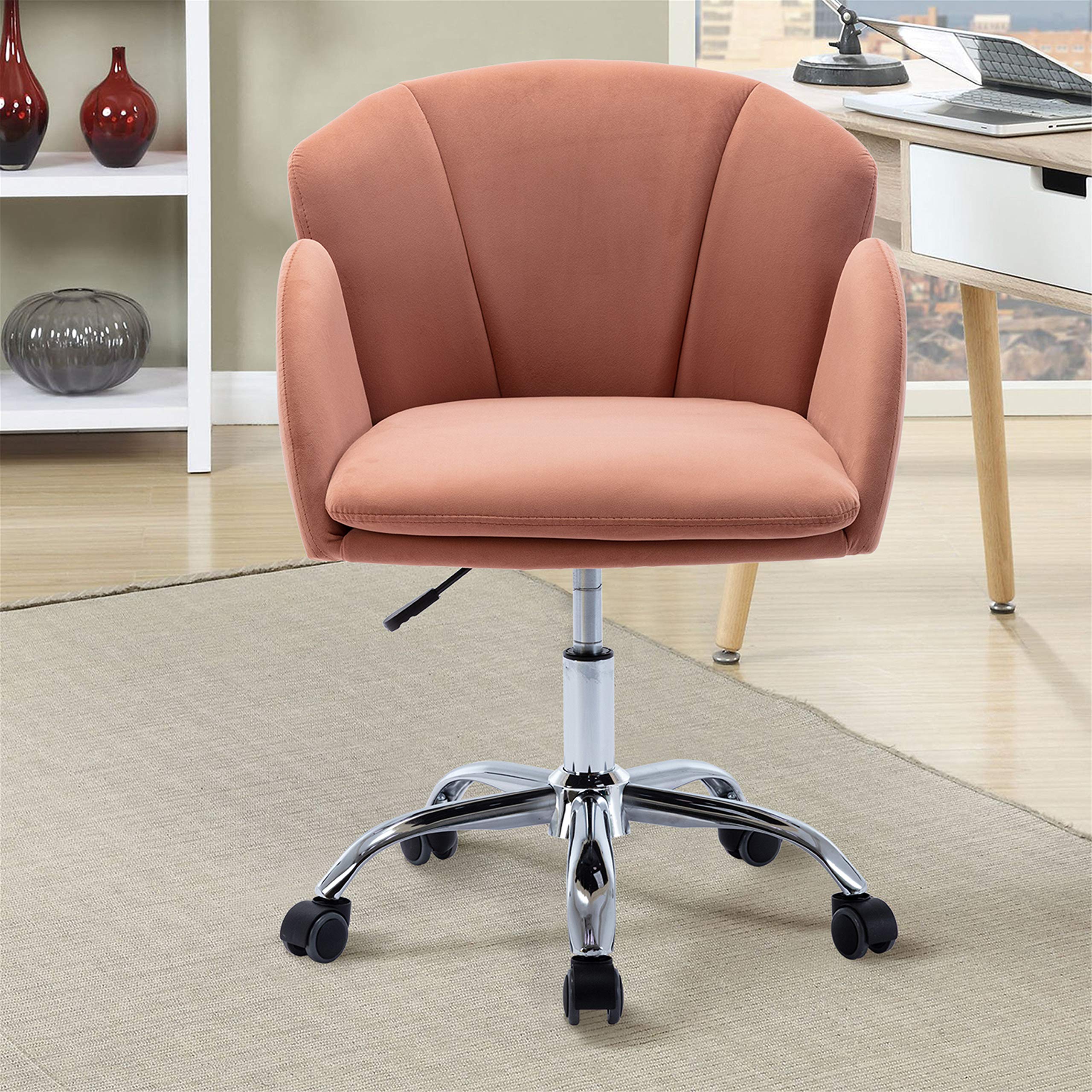 Modern Swivel Office Chair - Adjustable Ergonomic Computer Desk Chair for Home Office, Living Room, Bedroom - Pink Leisure Work Chair for Comfortable Working & Studying