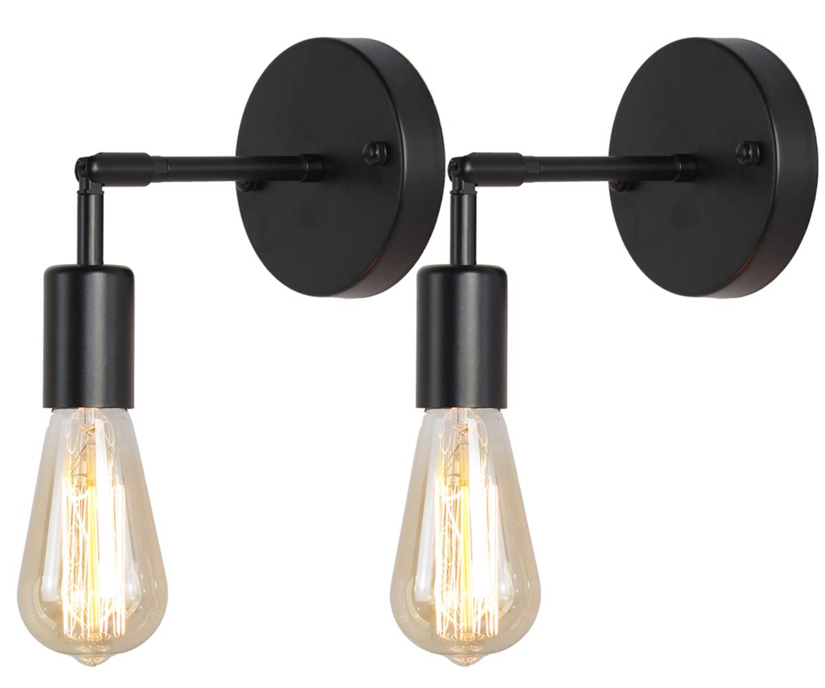 BAODEN Matte Black Bathroom Wall Sconce - Set of 2 Vintage Industrial Wall Lamps with Pole Mount for Modern Farmhouse Lighting - Perfect for Bathroom, Bedroom, Hallway and Entryway Decor