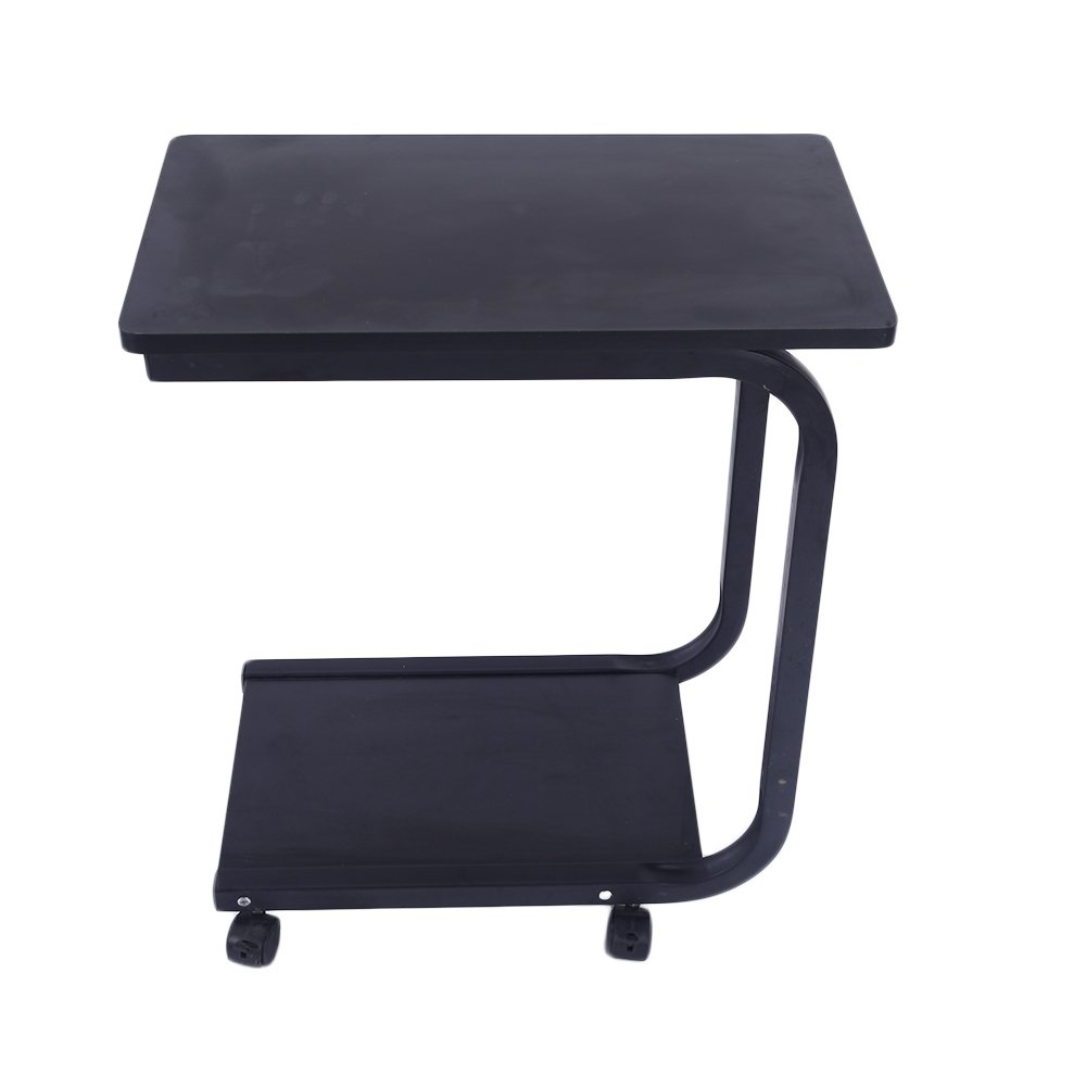 Lovinland 2-Tier Rolling Coffee Table - Sofa Side Table, Snack Table, Bed Tray & Laptop Desk for Living Room & Bedroom (Black) - Perfect for Movie Nights, Work from Home & Small Space Living