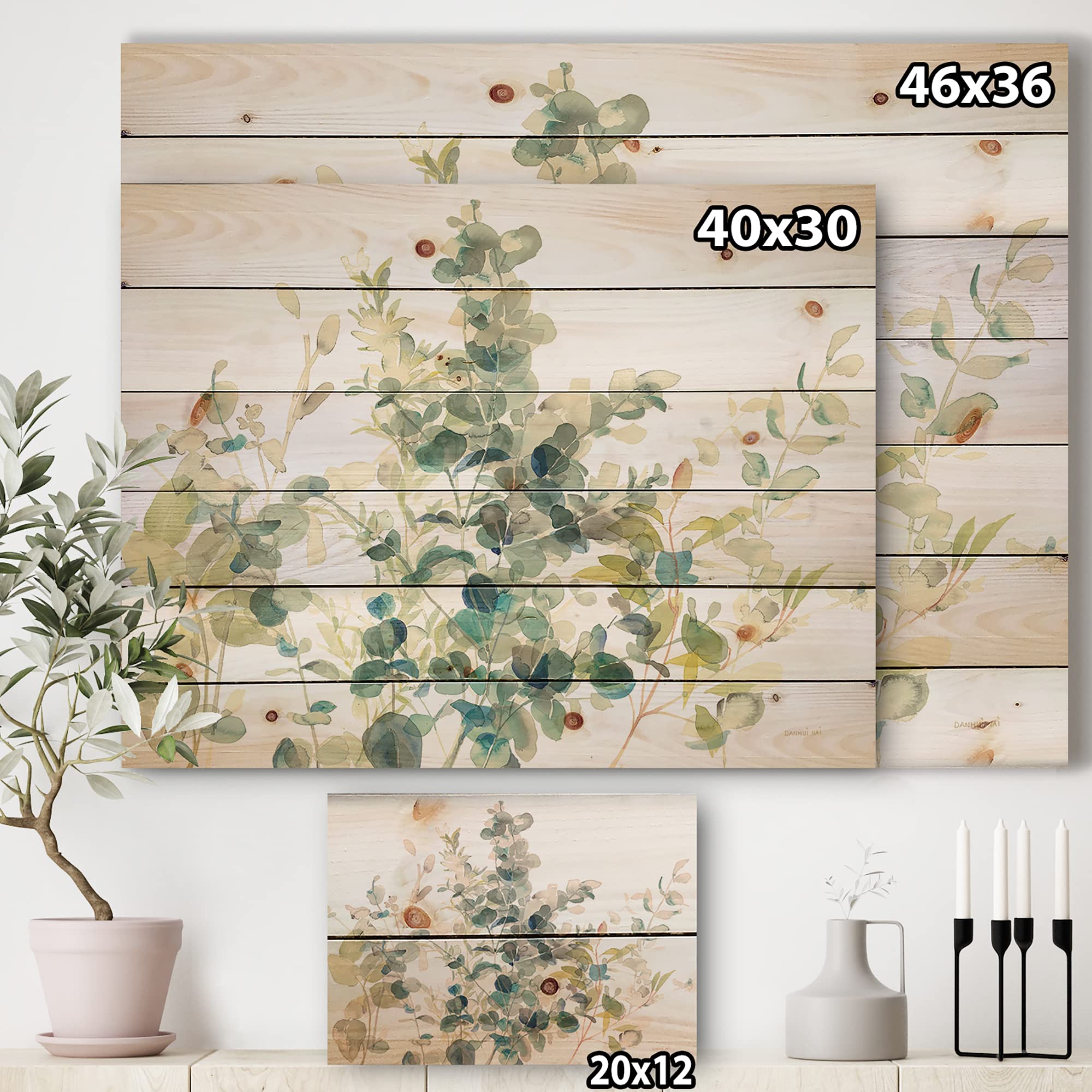 DesignQ Blue Floral Wood Wall Art - Handcrafted Eucalyptus & Pine Wood Decor, Large Traditional Wall Panels for Living Room, Bedroom & Office