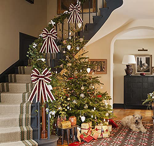 Large Christmas Bow for Wreath Decor - Red Black Buffalo Plaid Bows for Front Door, Wall & Fence - Red Beige Wreath Bow & Tree Topper - Perfect for Winter Christmas Party, Holiday Home Decor & Festive Gift Wrapping