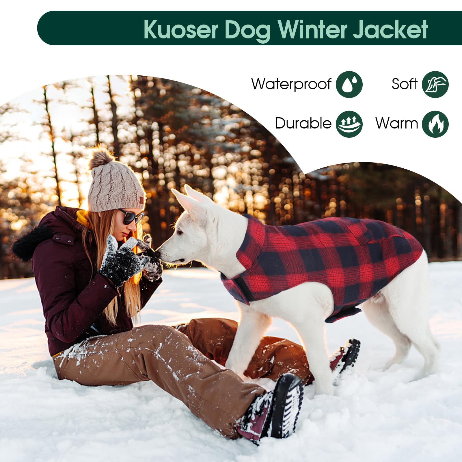 Kuoser Reversible Dog Winter Coat - Windproof & Warm British Style Puppy Jacket for Small, Medium & Large Dogs - Red (Perfect for Cold Weather Walks & Outdoor Adventures)