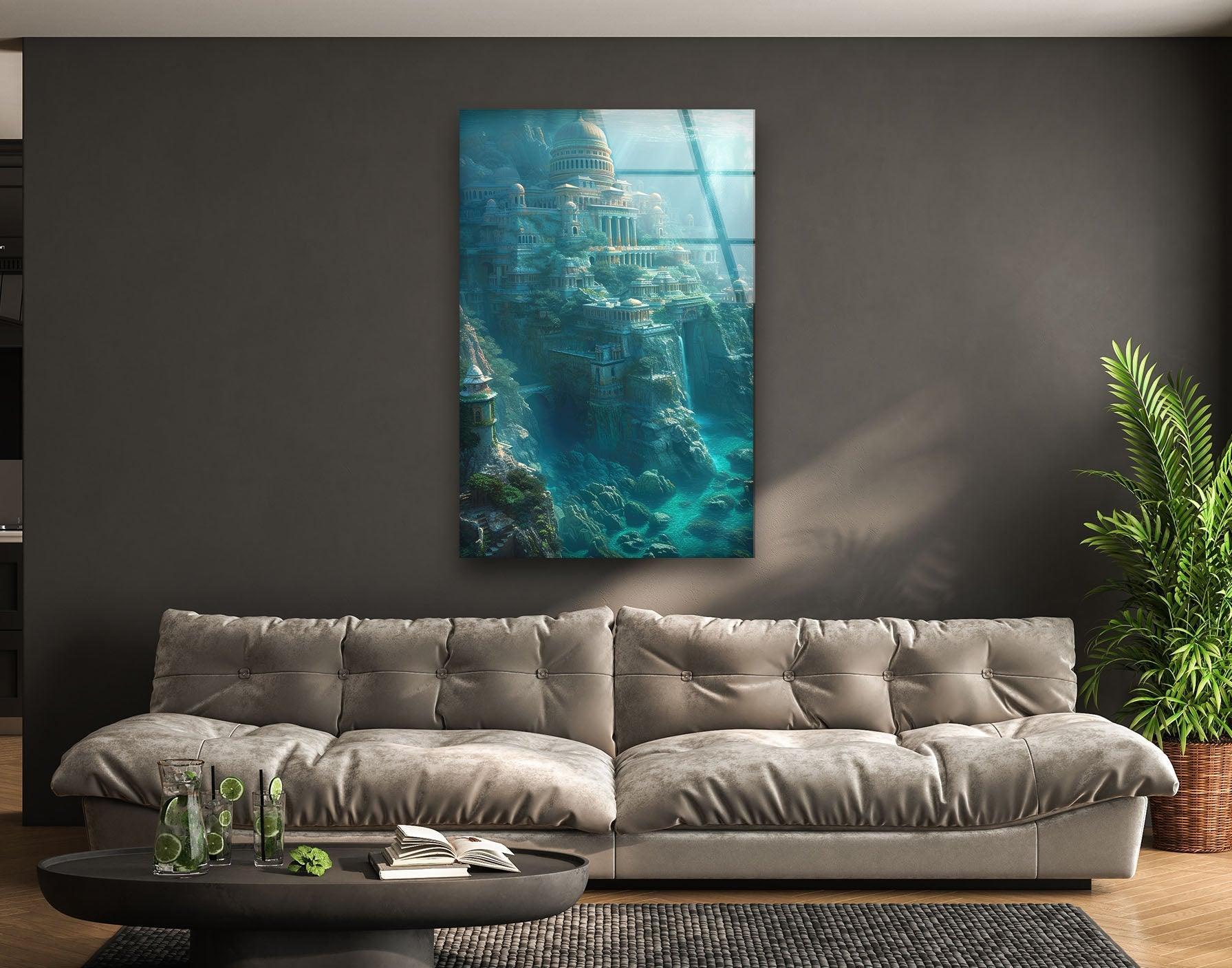 Atlantis Glass Wall Art - Stunning Ocean-Themed Decorative Glass Panel for Living Room, Bedroom & Office | Perfect for Home & Office Decor