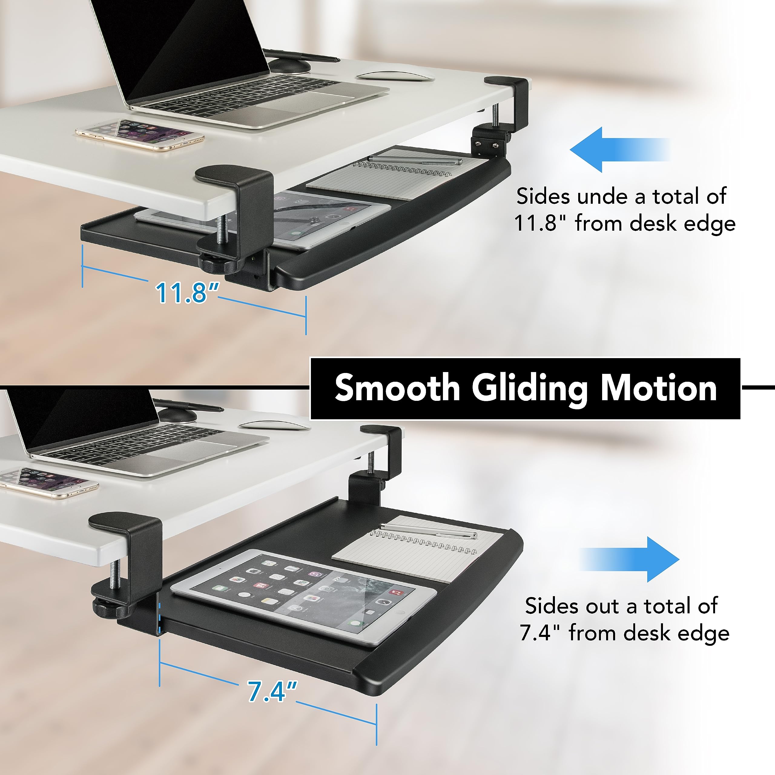 EHO Clamp-On Retractable Adjustable Keyboard Tray - Under Desk Ergonomic Keyboard Tray for Office & Home - Tool-Free Installation - 20