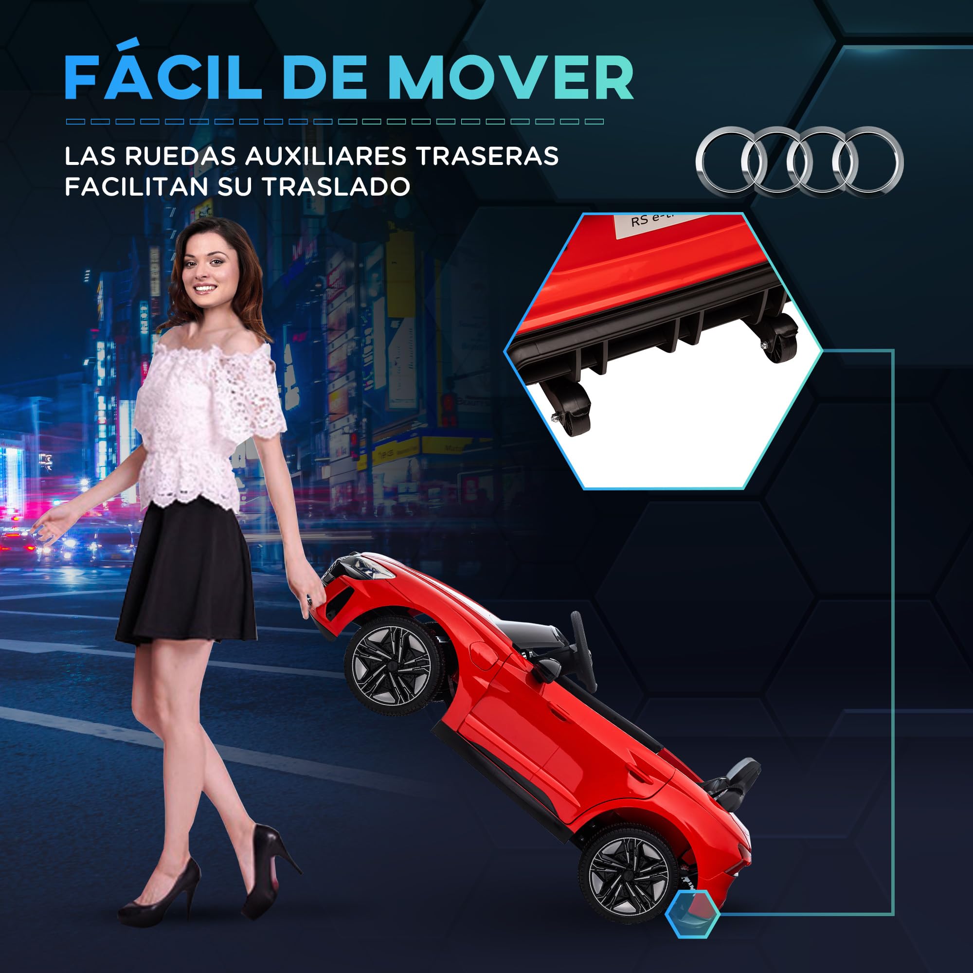 HOMCOM Electric Ride-On Car for Kids 3+ Years, Audi RS e-Tron GT 12V Battery-Powered Car with Remote Control, LED Lights, Horn, Music USB & Door Opening, 3-5 km/h, Red - Perfect for Outdoor Play, Birthday Gifts & Family Fun