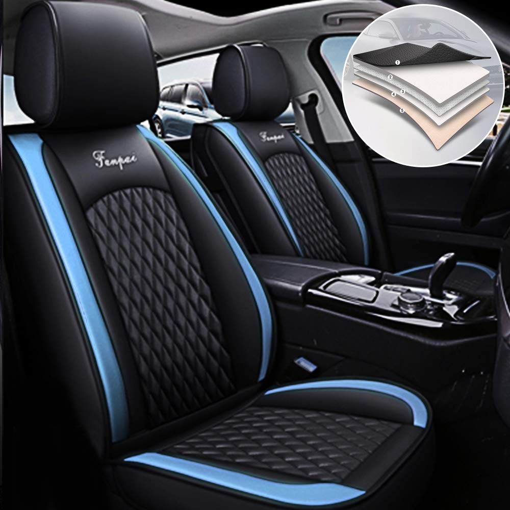 Premium Leatherette Car Seat Covers for Kia Sportage - Durable, Airbag Compatible Front & Rear Seat Protectors (Black/Blue) - Perfect for Daily Commute, Road Trips & Family Travel