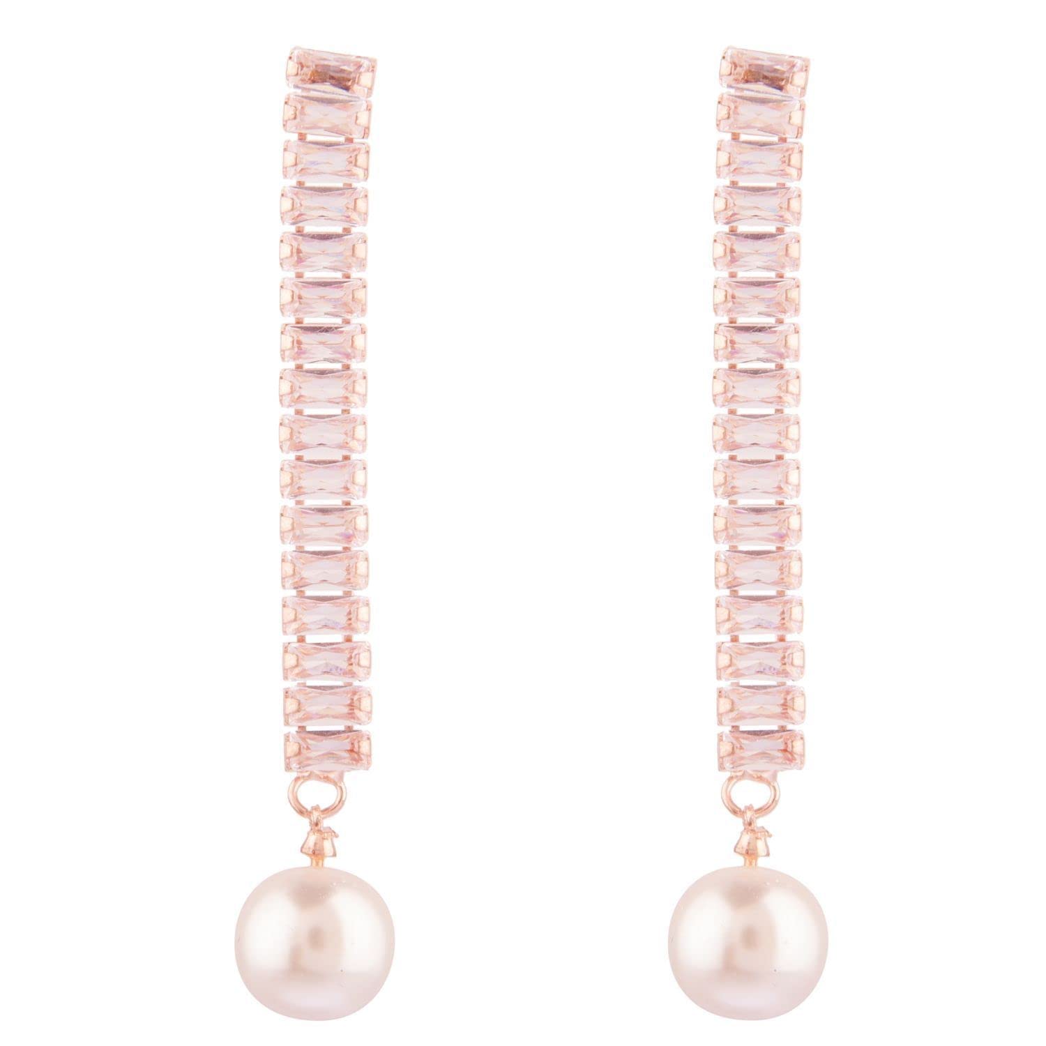 Elegant Rhinestone Faux Pearl Drop Crystal Dangle Earrings - Austrian Crystal Bridal Wedding Jewelry for Women & Girls | Perfect for Weddings, Parties & Special Occasions