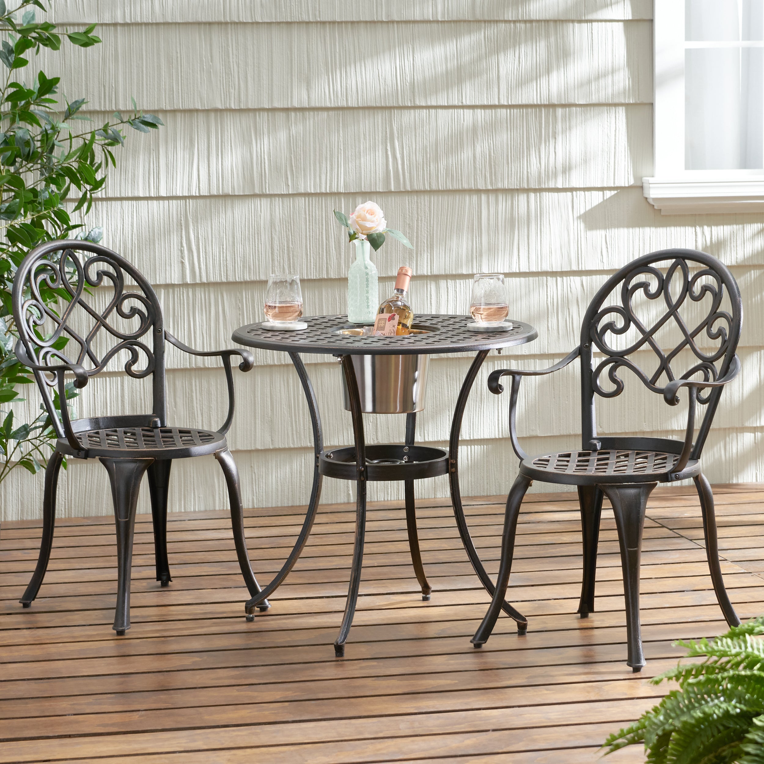 Camden 3-Piece Cast Aluminum Bistro Set with Ice Bucket - Outdoor Patio Dining & Entertaining