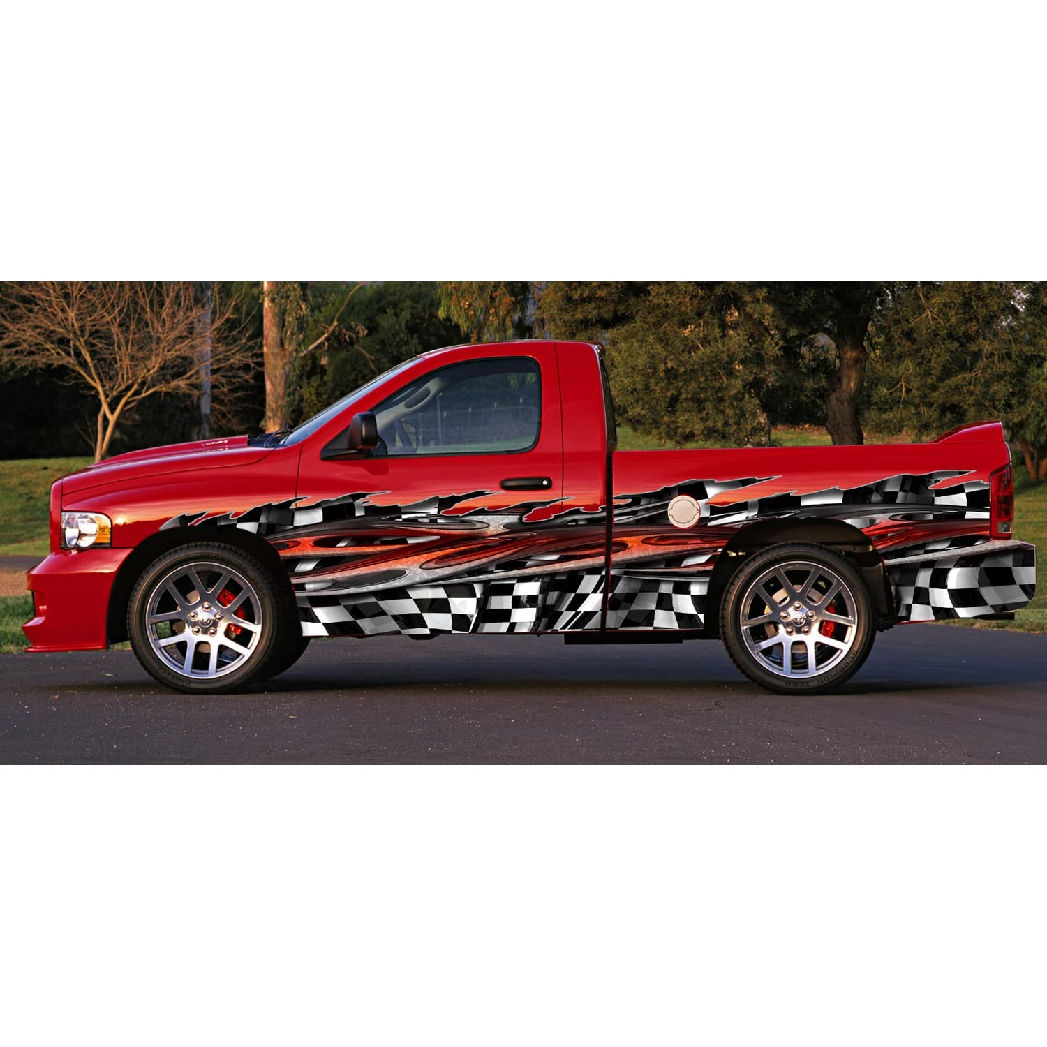 Red Tribal Flag Truck Wrap Vinyl Decal - Custom RV, Boat, Trailer & 18 Wheeler Racing Stripes Sticker (20x70) for Vehicle Graphics & Motorsport Decoration