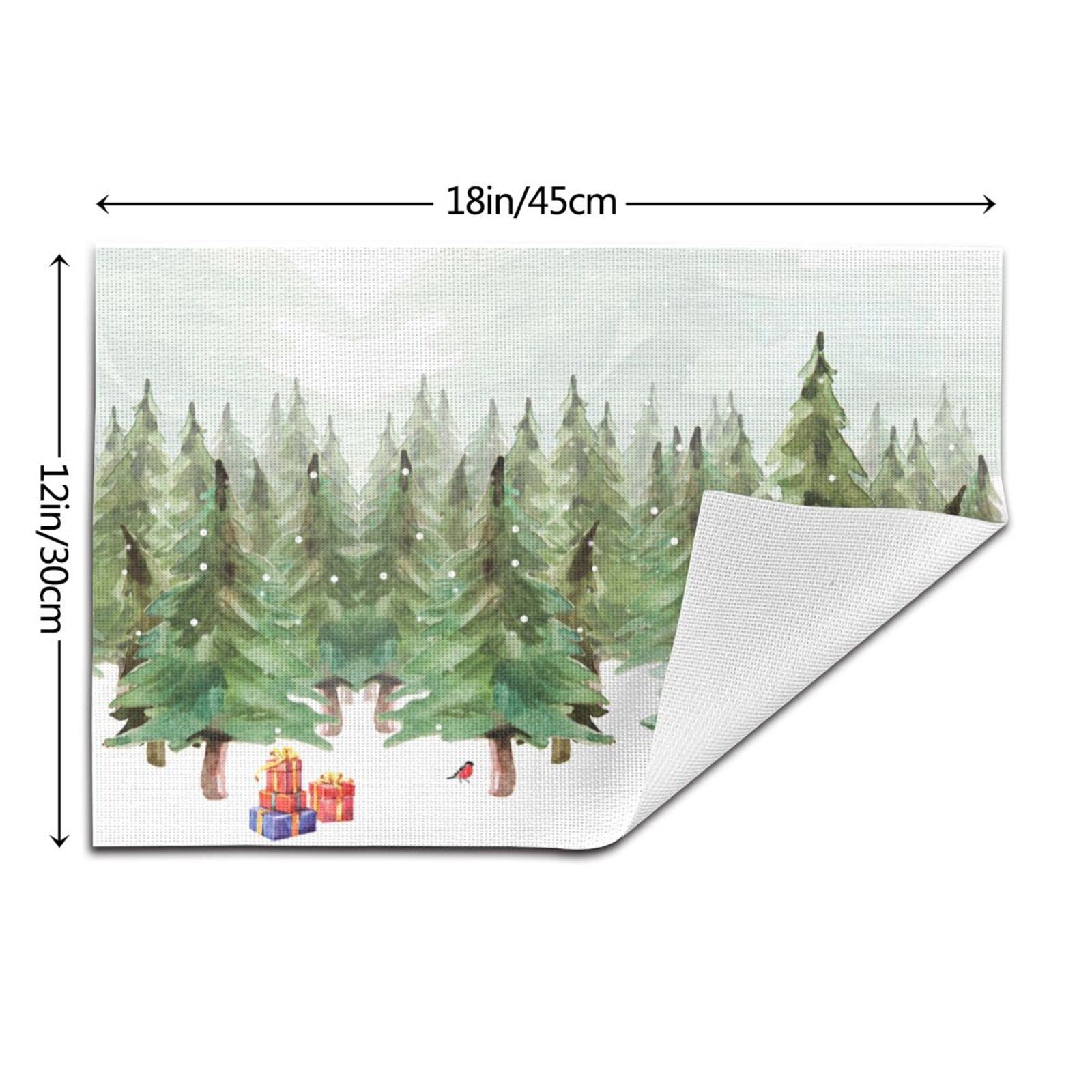 Christmas Pine Forest Placemats Set of 4 - Washable PVC Table Mats for Dining Table, Holiday Decor, Vinyl Woven Place Settings for Christmas Dinner Party & Home Decor