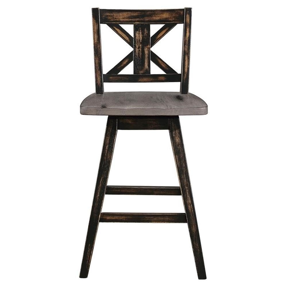 Pemberly Row 2-Piece Black Bar Stool Set with Rotating Square Seat, Footrest & Backrest | 37.5