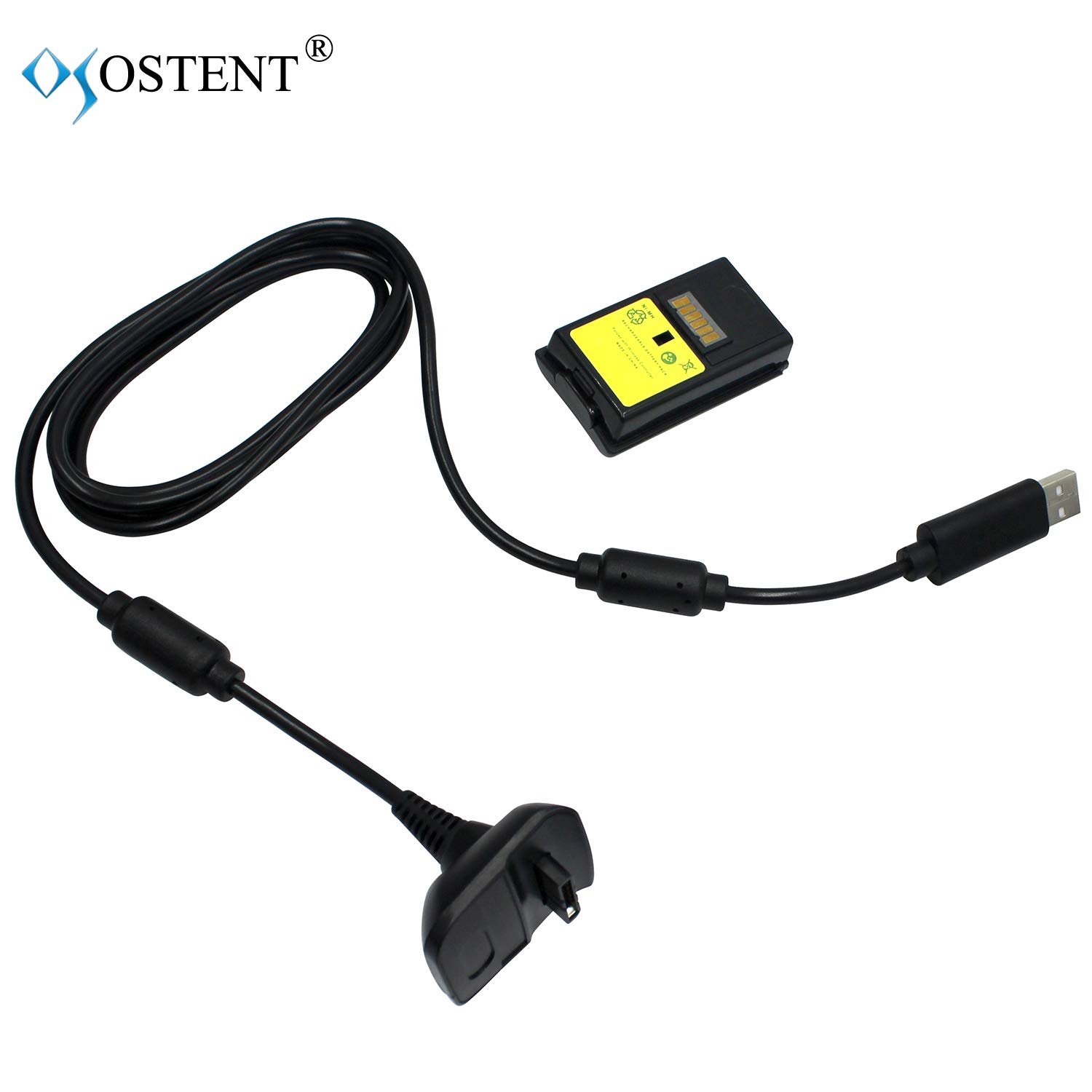 OSTENT 2-in-1 Charging Cable with Rechargeable Battery Pack for Xbox 360 Wireless Controller - Black | Fast Charging Solution for Gaming Sessions & Travel