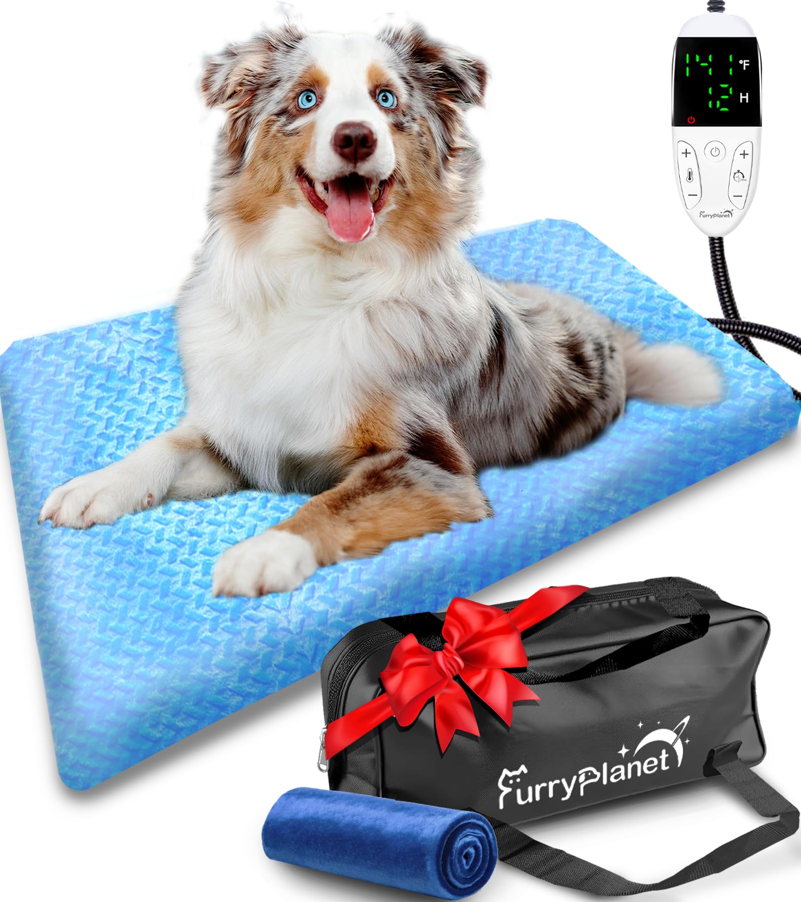 Upgrade Dog Heating Pad with 2 Covers & 840D Storage Bag - Adjustable Temperature Electric Pet Heating Pad with Timer - Waterproof Large Heated Bed Mat with Chew-Proof Cord - Perfect for Winter Warmth, Arthritis Relief & Indoor/Outdoor Pet Comfort
