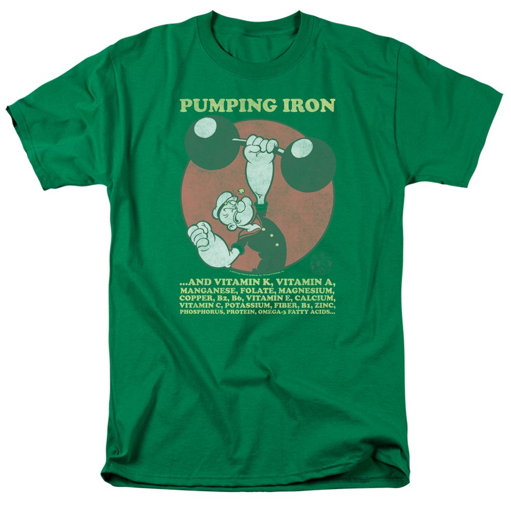 Popeye Pumping Iron Graphic T-Shirt for Men - Vintage Cartoon Muscle Tee - Gym & Workout Apparel
