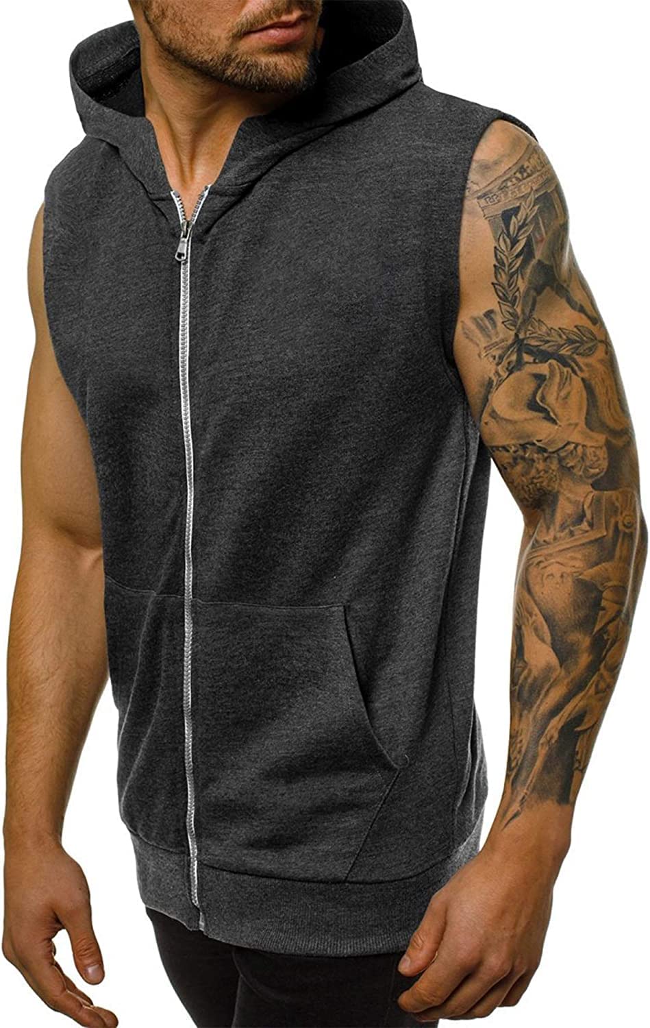 Men's Zip Up Hoodie Vest - Sleeveless Workout Shirt for Gym Training & Bodybuilding with Pockets | Athletic Wear for Running, Fitness & Outdoor Activities