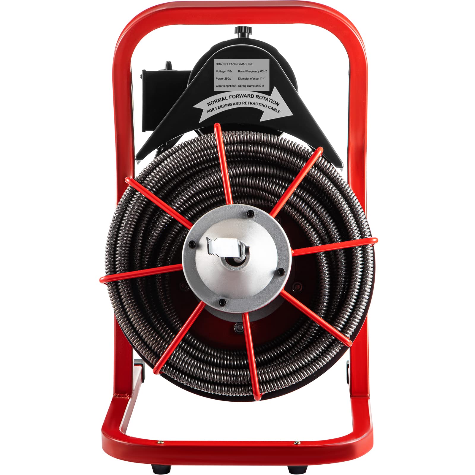 VEVOR Electric Drain Cleaner Machine - 75 Ft x 3/8 Inch Drain Snake for 1-4 Inch Pipes, Portable Plumbing Tool with 4 Cutters | Clog Remover for Kitchen Sink, Shower, Bathtub & Toilet Drain Cleaning