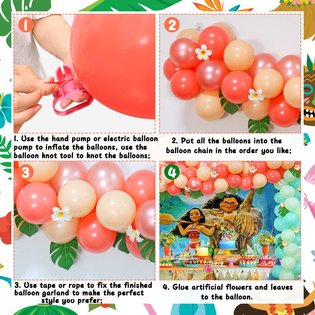 Tropical Balloon Garland Arch Kit - Hawaii Luau Party Decor with Palm Leaves & Plumeria Flowers for Summer Beach Parties, Baby Showers, Kids Birthdays, Bridal Showers & Tropical Themed Events