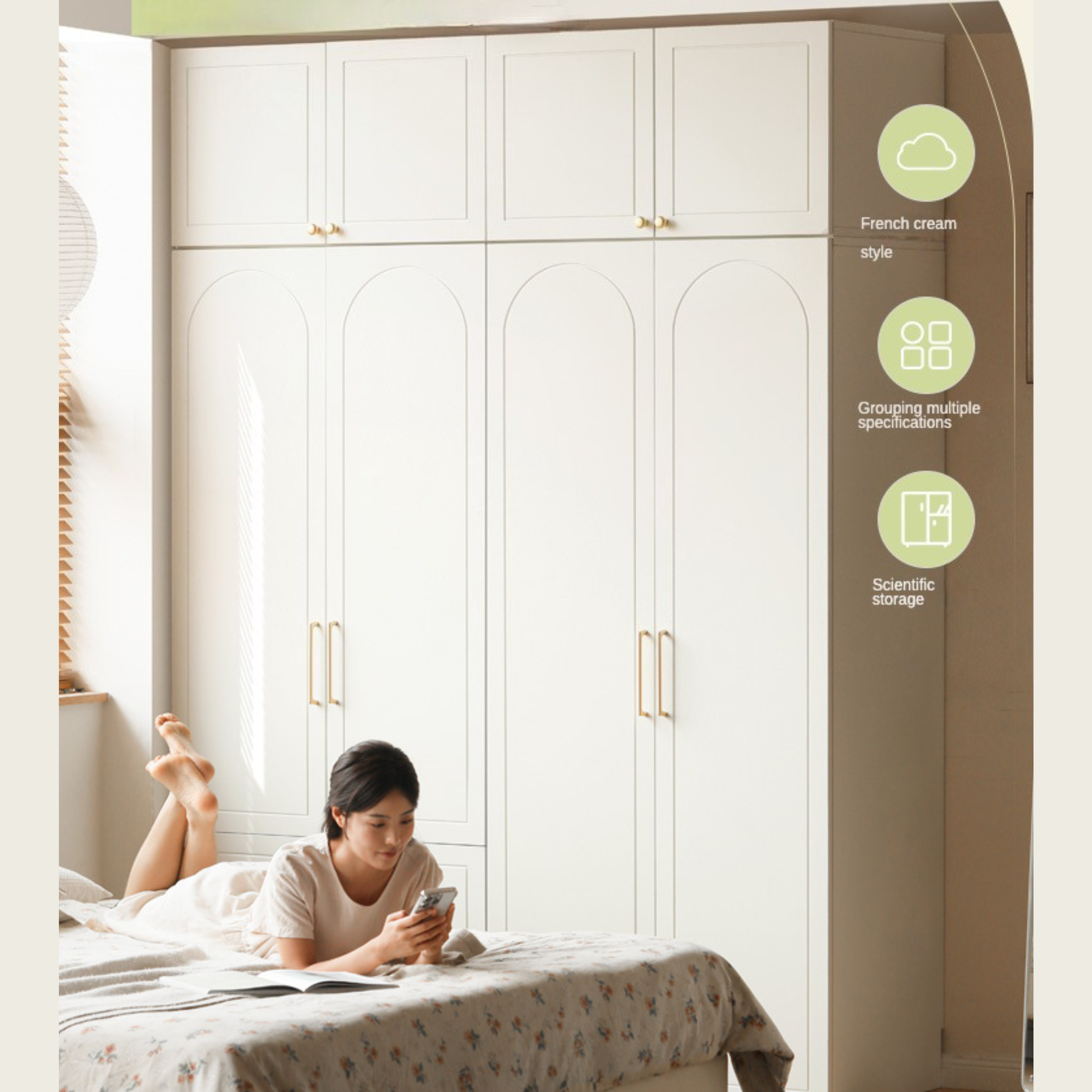 French Cream Pine Solid Wood Wardrobe - Elegant Bedroom Storage for Clothes & Accessories | Perfect for Master Bedroom, Guest Room & Walk-In Closets