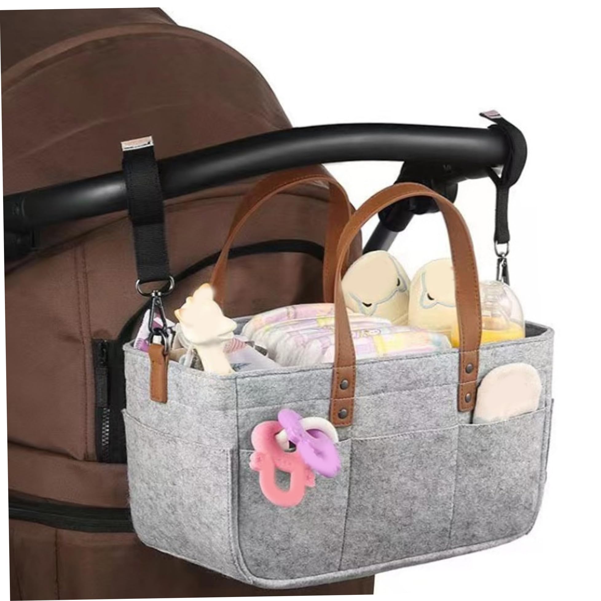 Portable Baby Diaper Caddy Organizer - Foldable Nursery Storage Bag for Diapers, Wipes & Essentials - Grey Felt Changing Table Organizer | Perfect for Nursery, Travel & On-the-Go Parenting