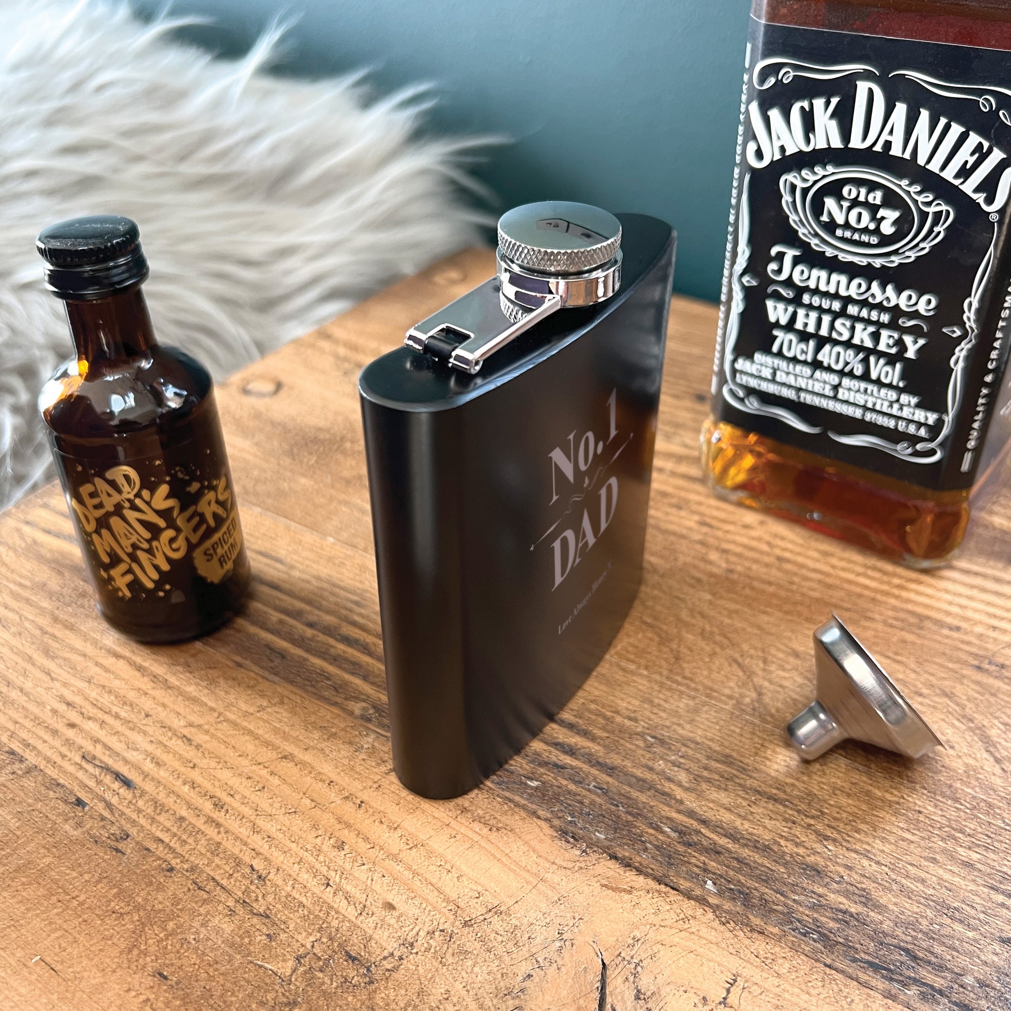 Personalized No.1 Dad Engraved Black Metal Hip Flask 6oz - Perfect Gift for Father's Day, Birthday & Special Occasions