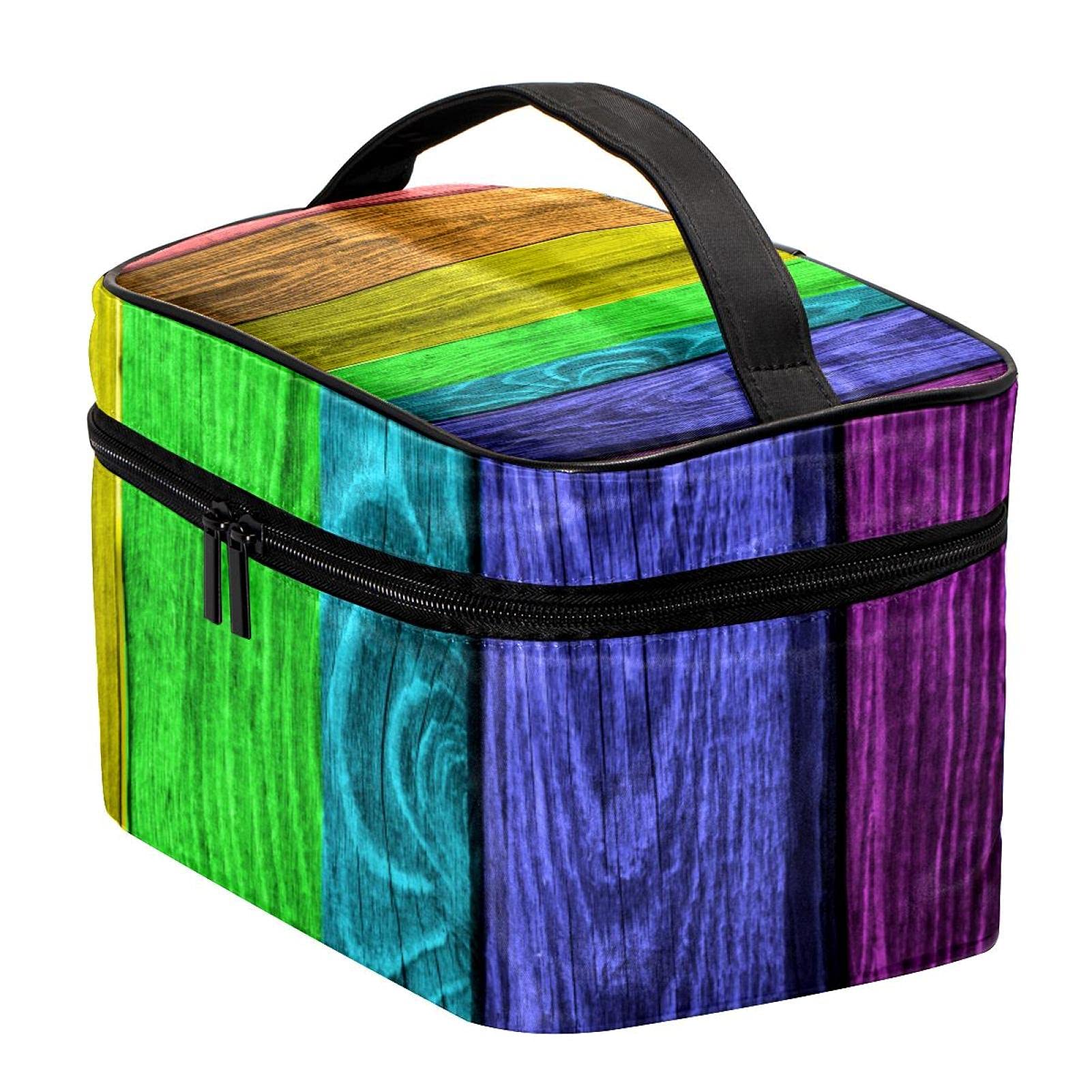 7-Color Wooden Plank Travel Makeup Bag - Large Cosmetic Organizer Case with Zipper for Women & Girls | Perfect for Vacation, Gym, Business Trips & Daily Essentials Storage