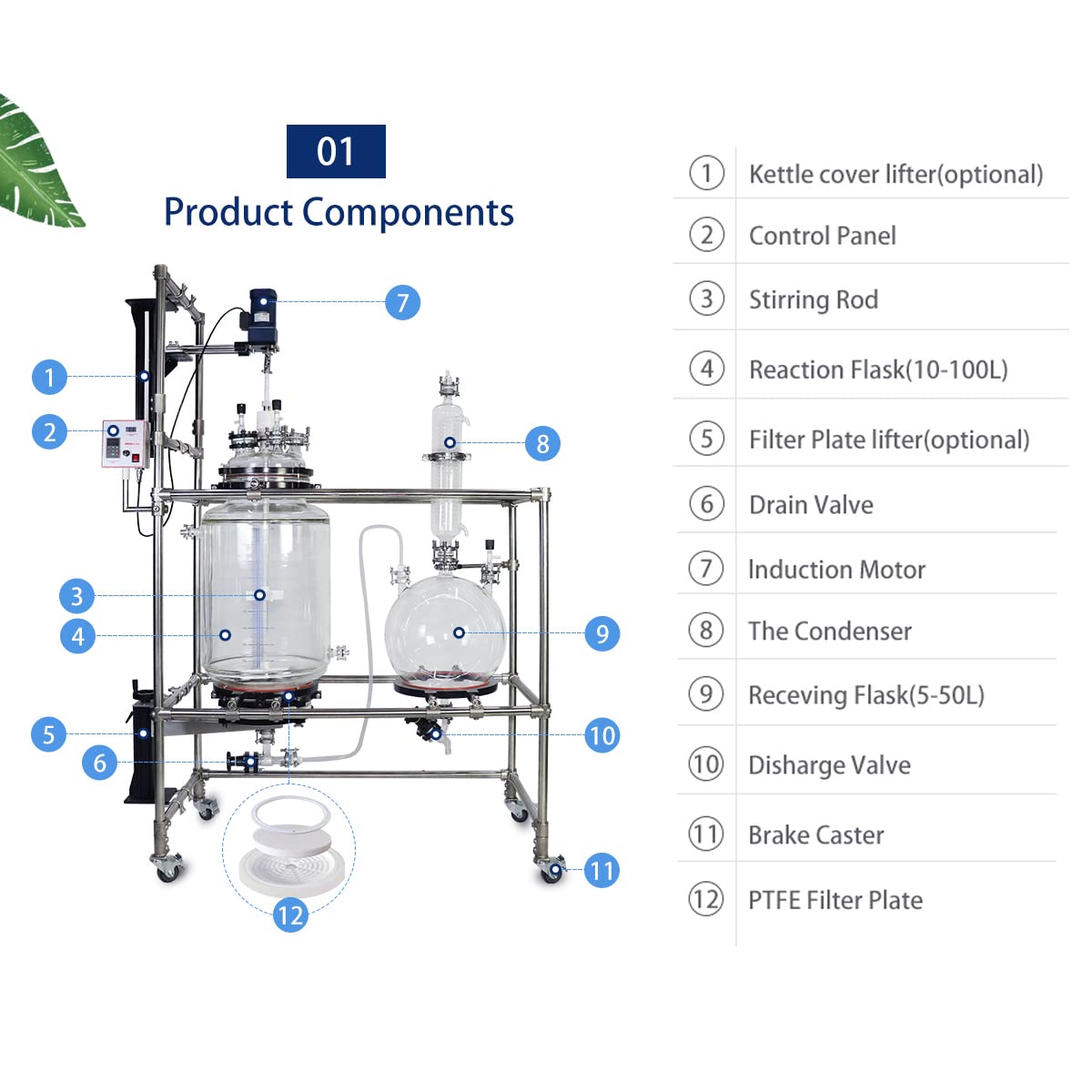 50L Jacketed Glass Vacuum Filtration Crystallization Reactor with Stirring System - 220V/50Hz for Chemical Labs & Pharmaceutical Research | Ideal for Precise Crystallization, Purification & Solvent Recovery