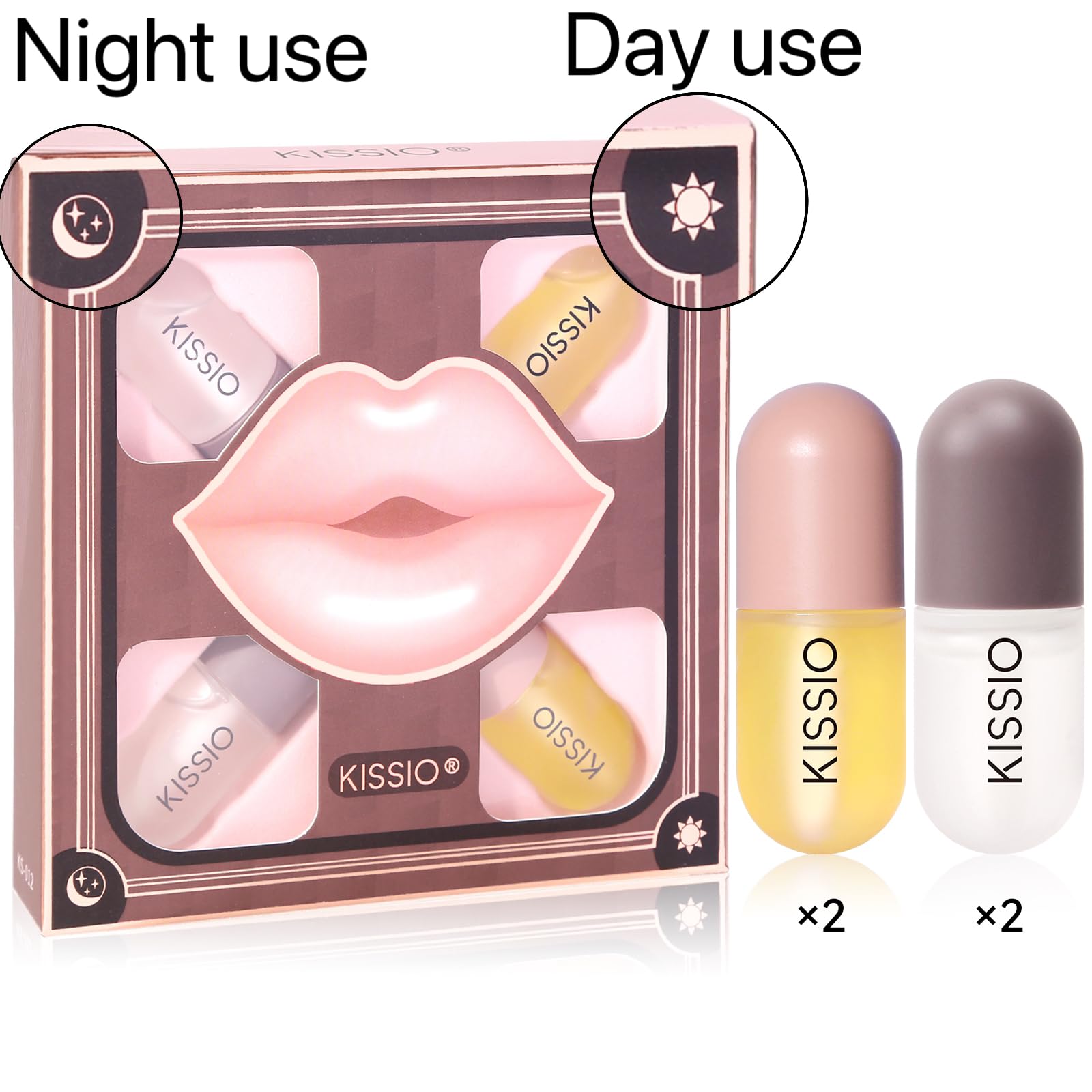 KISSIO Lip Plumper Set - 4PCS Natural Lip Plumping Gloss & Moisturizing Care for Day & Night Use | Cruelty-Free Vegan Formula (5.5ml x4) | Perfect for Date Night, Parties & Daily Lip Enhancement