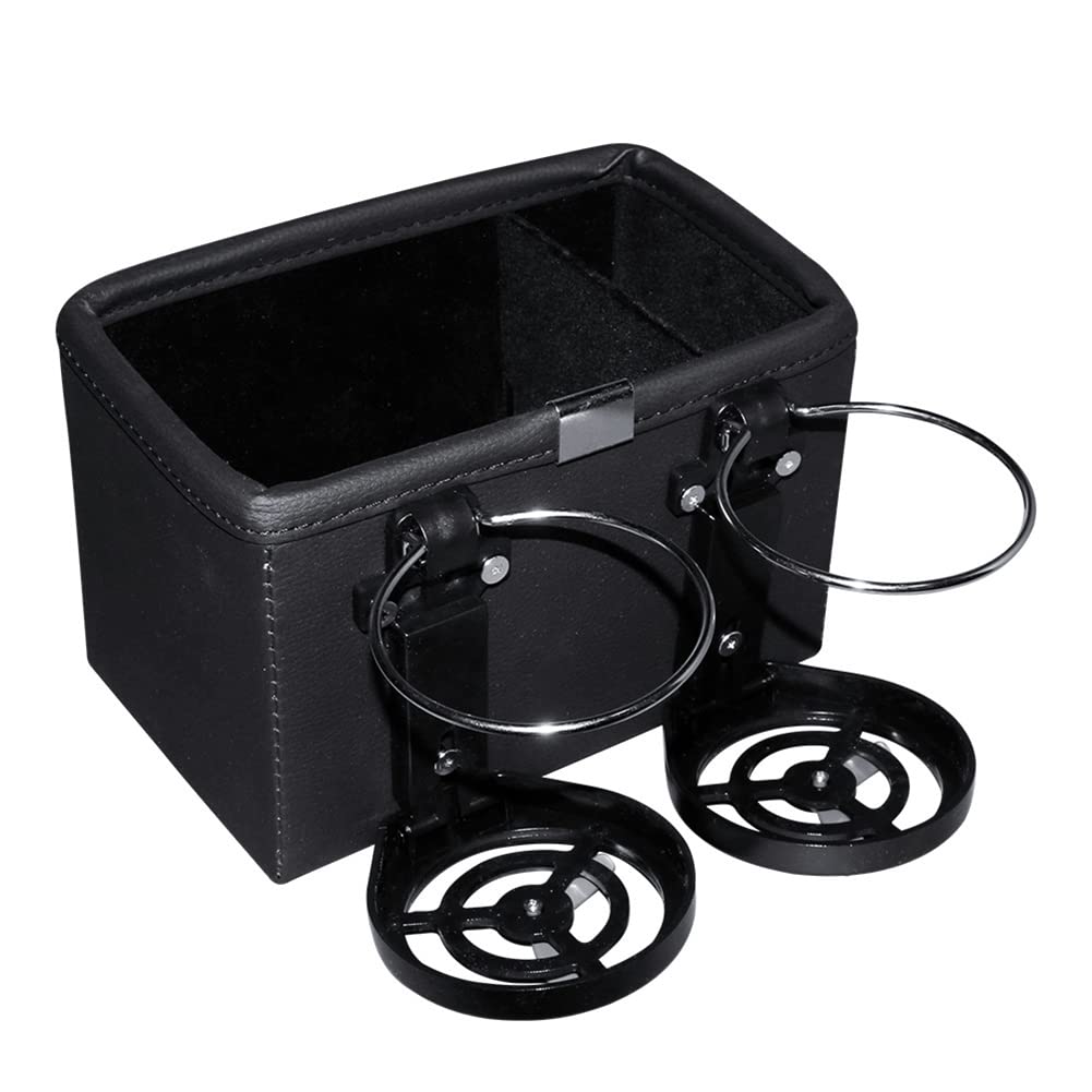 Large-Capacity Car Seat Organizer with 2 Foldable Cup Holders - Multifunctional Car Console Side Storage Box for Water Bottles, Phones, Wallets, Keys & More (Black) | Perfect for Road Trips, Commuting & Family Travel