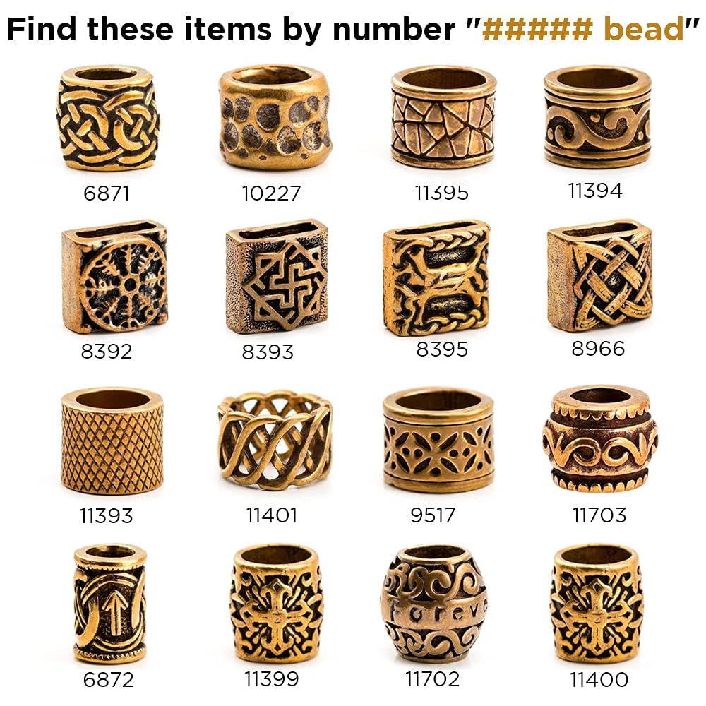 TECEUM Viking Rune Paracord Beads - Handmade Antique Brass Metal Charms for Jewelry Making, DIY Crafts, and Outdoor Survival Gear - Perfect for Bracelets, Keychains, and Backpack Accessories