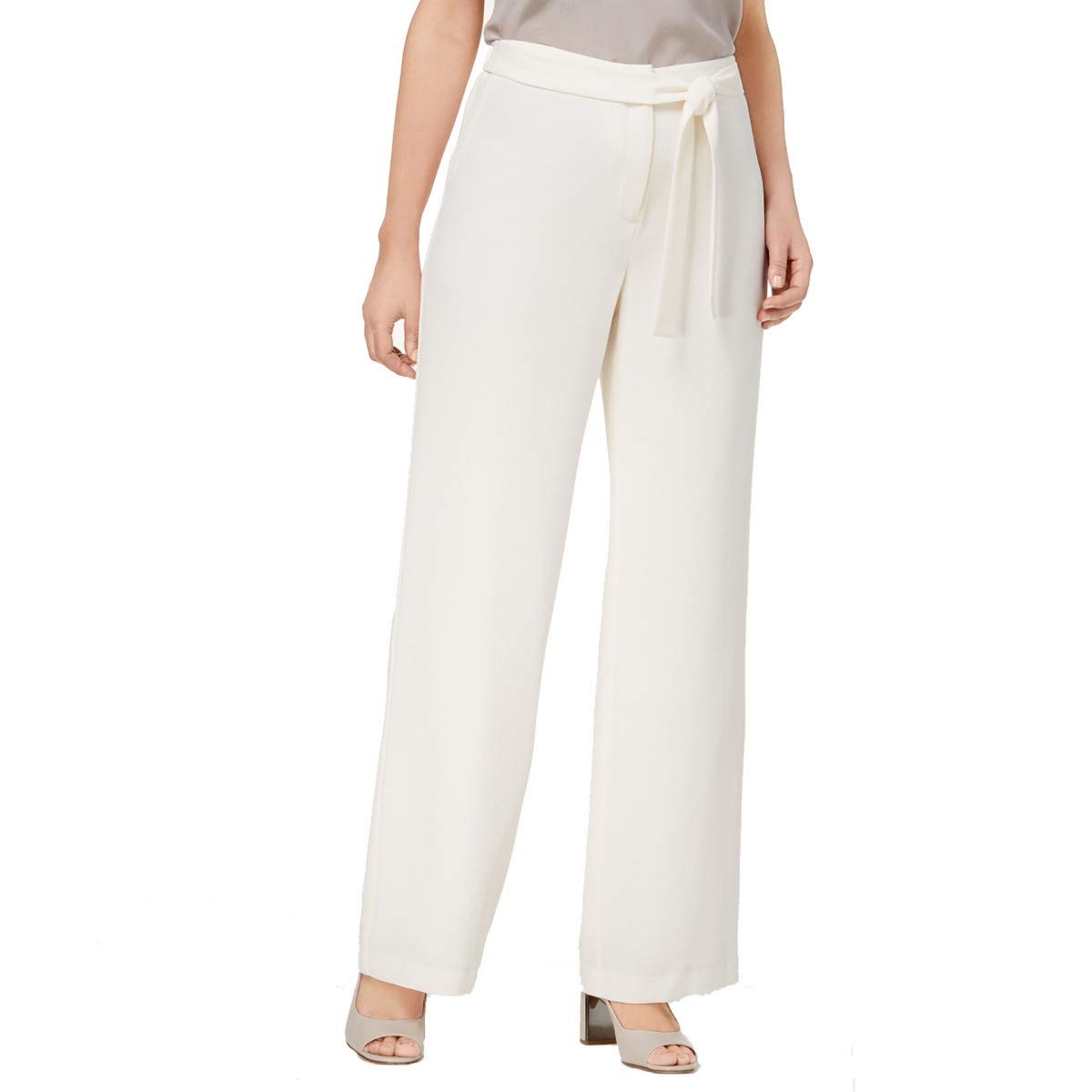 Alfani Women's Tie-Front Wide-Leg Pants - Comfortable High Waist Palazzo Trousers for Work & Casual Wear (Cloud, Size 12) | Perfect for Office, Travel & Everyday Outfits