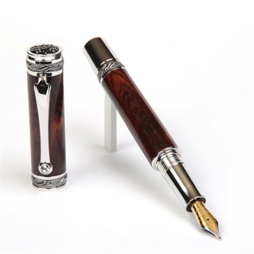 Lanier Majestic Fountain Pen - Black Titanium with Cocobolo Wood Barrel - Luxury Writing Instrument for Business, Calligraphy & Gift Giving