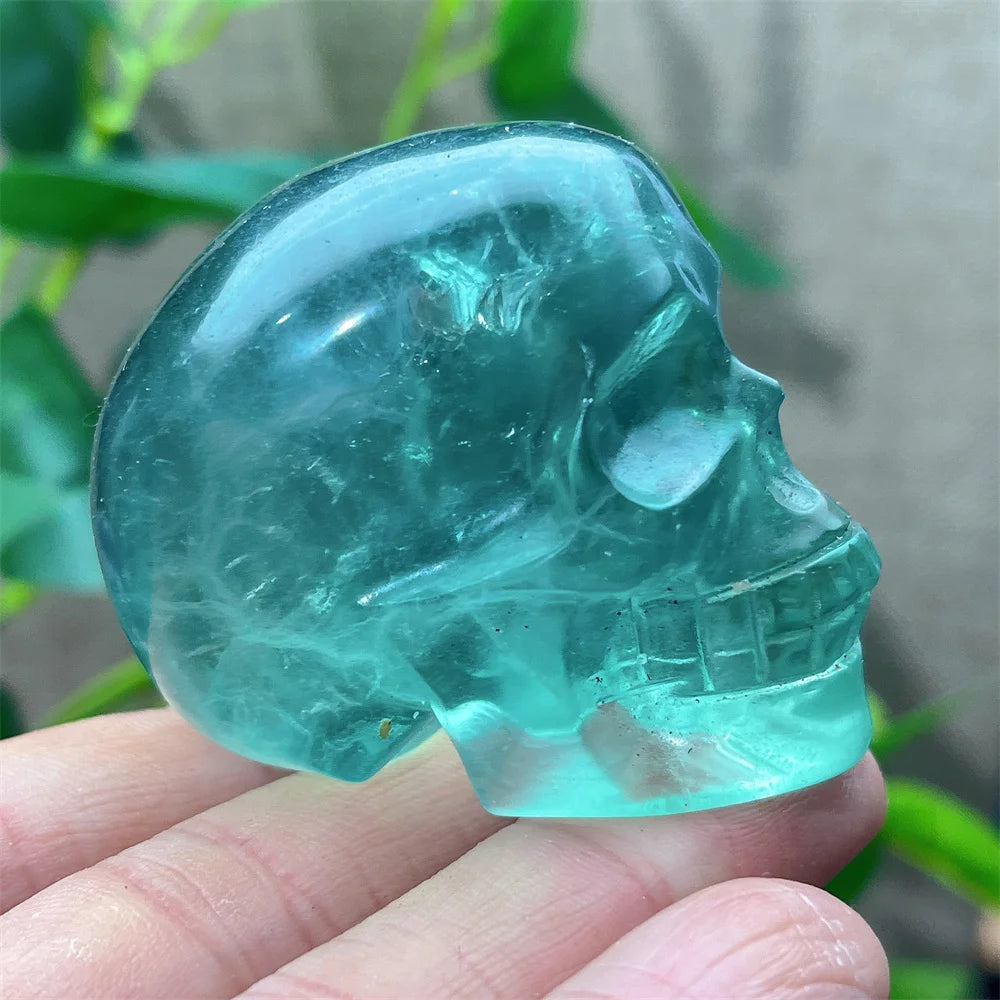 Natural Green and Purple Fluorite Crystal Skull Carving - Healing Stone, Quartz Mineral Gemstone for Spiritual Crafts, Home Decor, Meditation & Energy Work